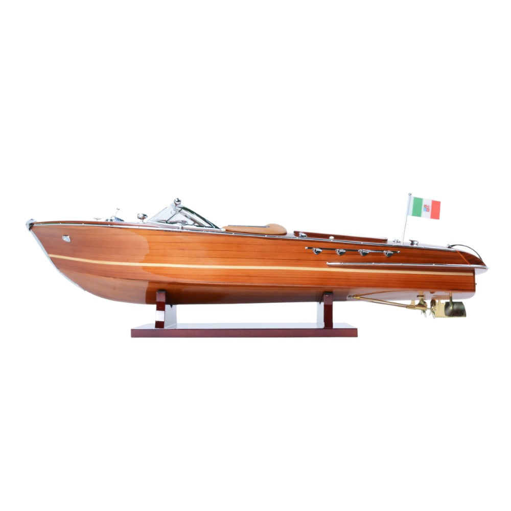 7" Wood Brown Solid Wood Hand Painted Riva Aqurama Medium Speedboat Model Boat-Sculptures-DECOROLALA