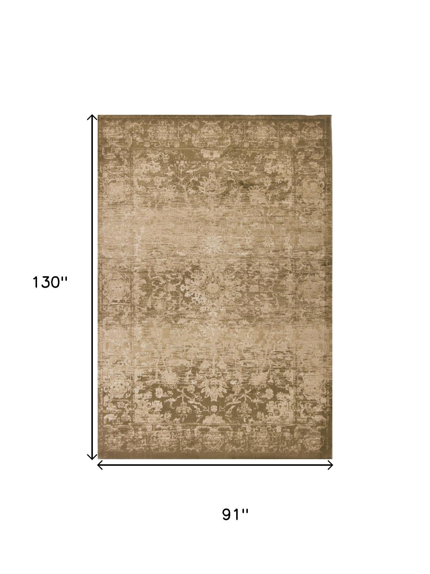 7' X 10' Beige And Tan Floral Medallion Area Rug-Area Rugs-DECOROLALA