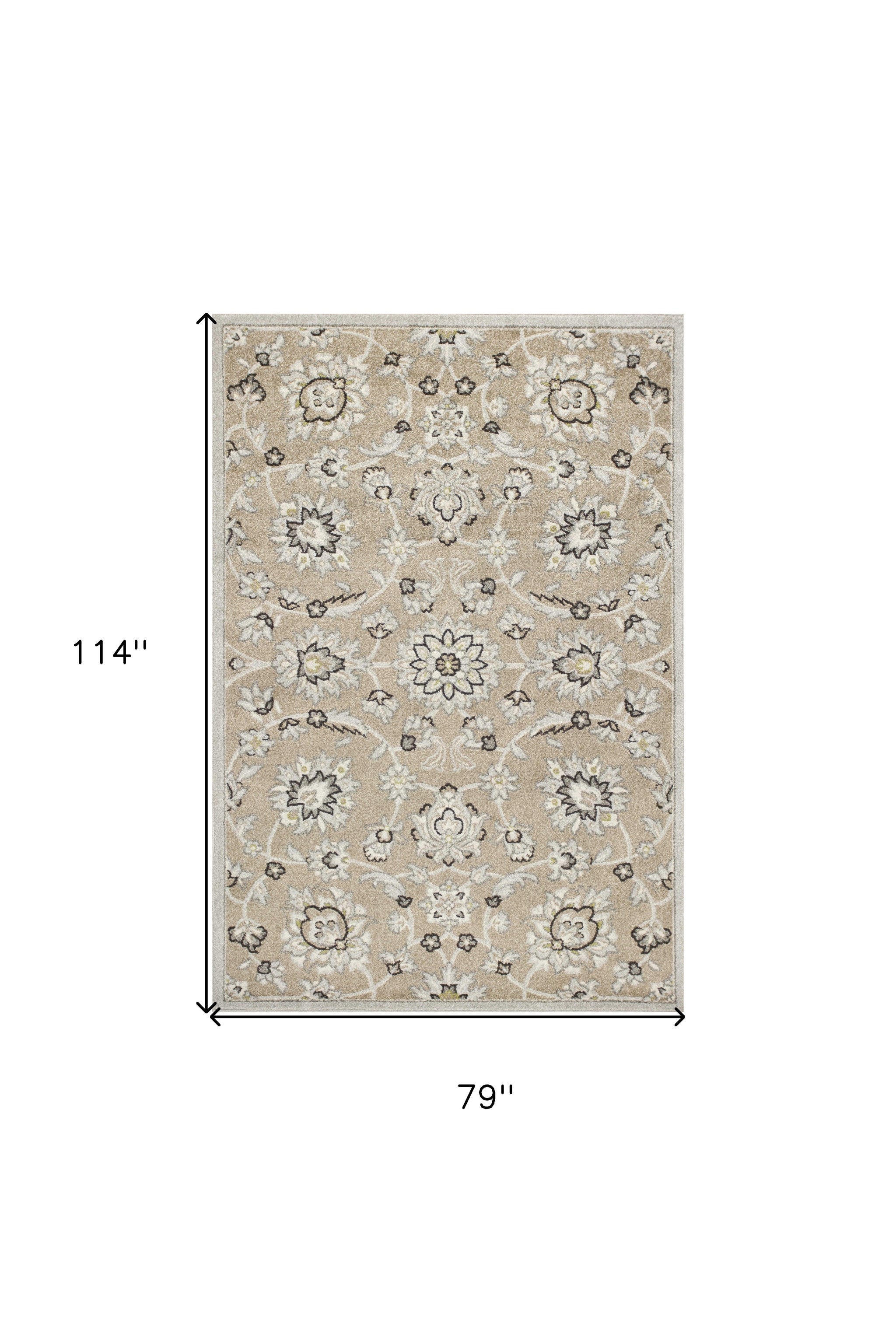 7' X 10' Beige Floral Indoor Outdoor Area Rug-Outdoor Rugs-DECOROLALA