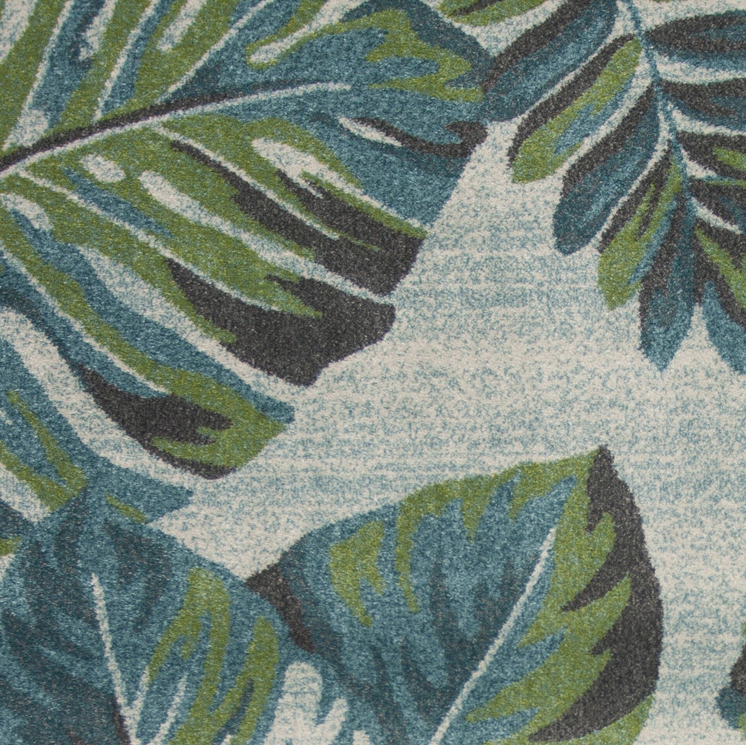 7' X 10' Beige Teal And Green Tropical Botanical Area Rug-Area Rugs-DECOROLALA