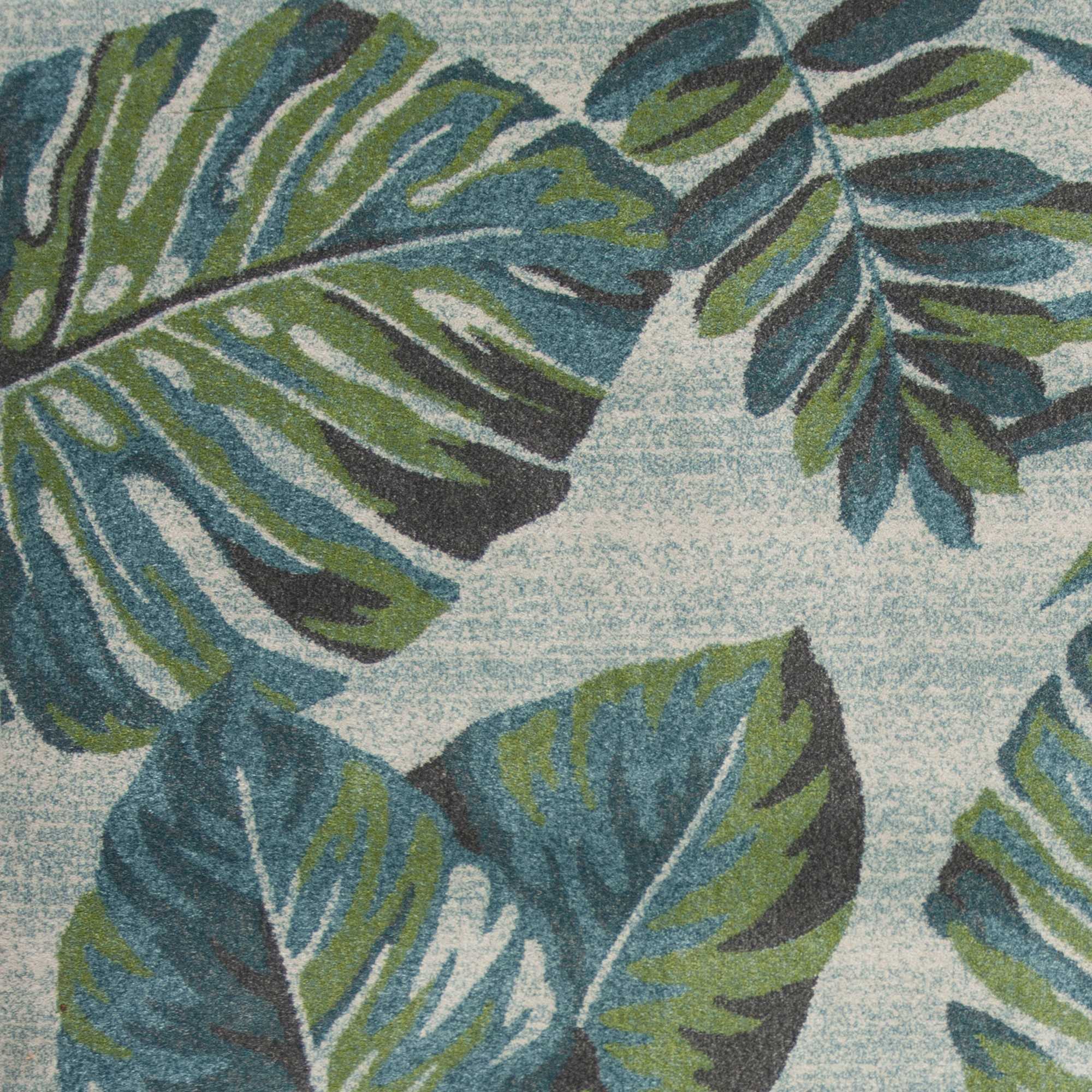 7' X 10' Beige Teal And Green Tropical Botanical Area Rug-Area Rugs-DECOROLALA