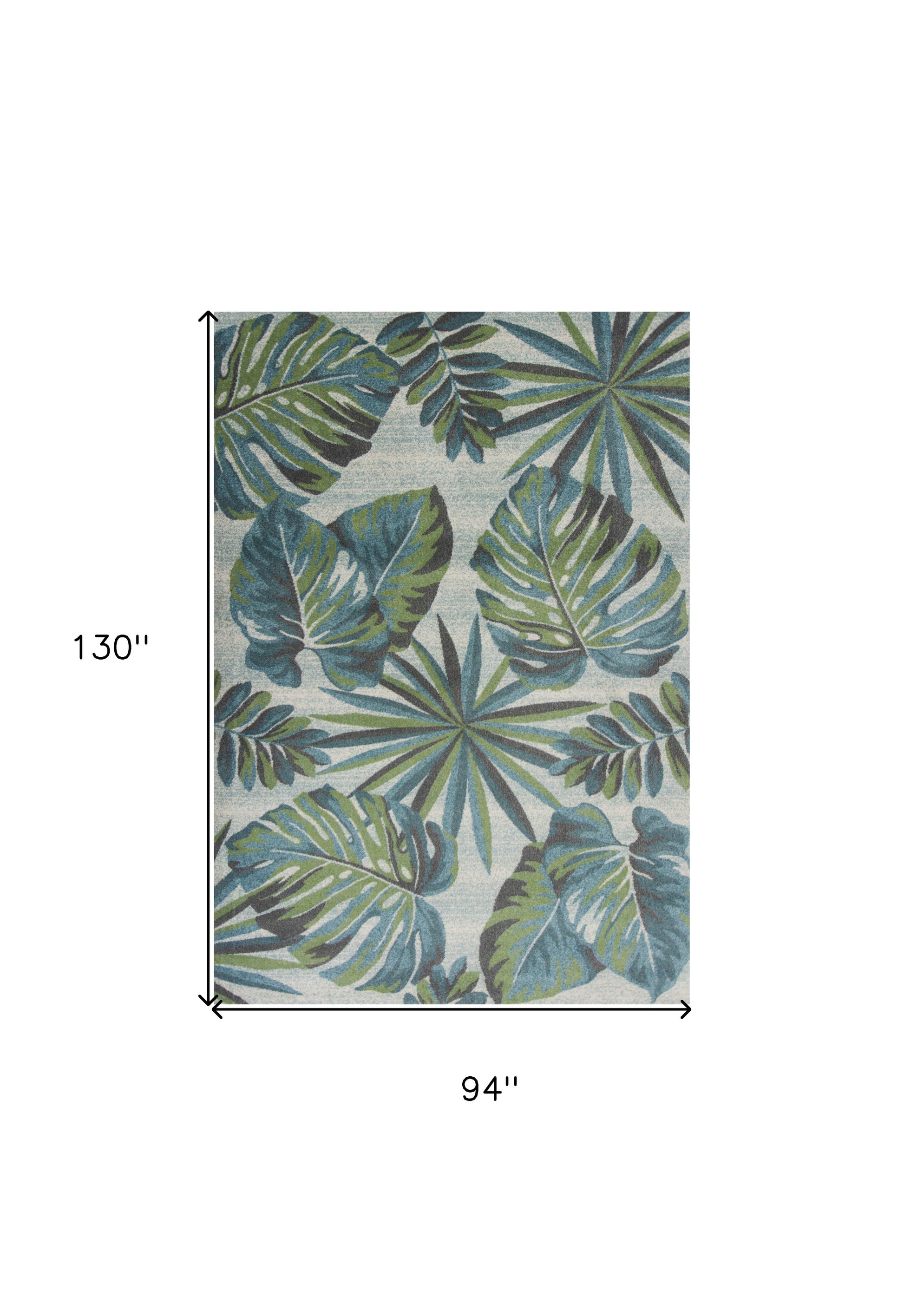 7' X 10' Beige Teal And Green Tropical Botanical Area Rug-Area Rugs-DECOROLALA