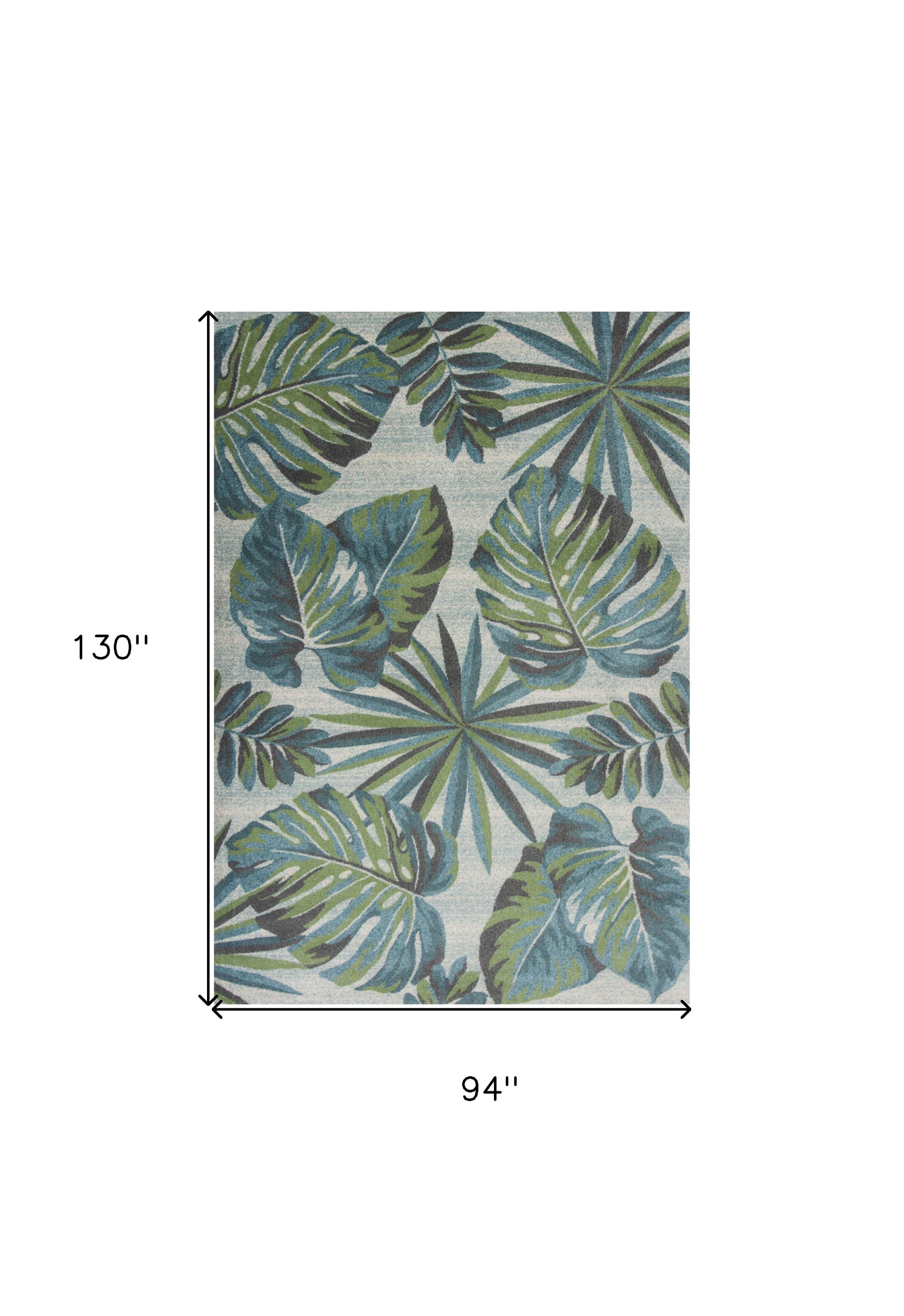 7' X 10' Beige Teal And Green Tropical Botanical Area Rug-Area Rugs-DECOROLALA