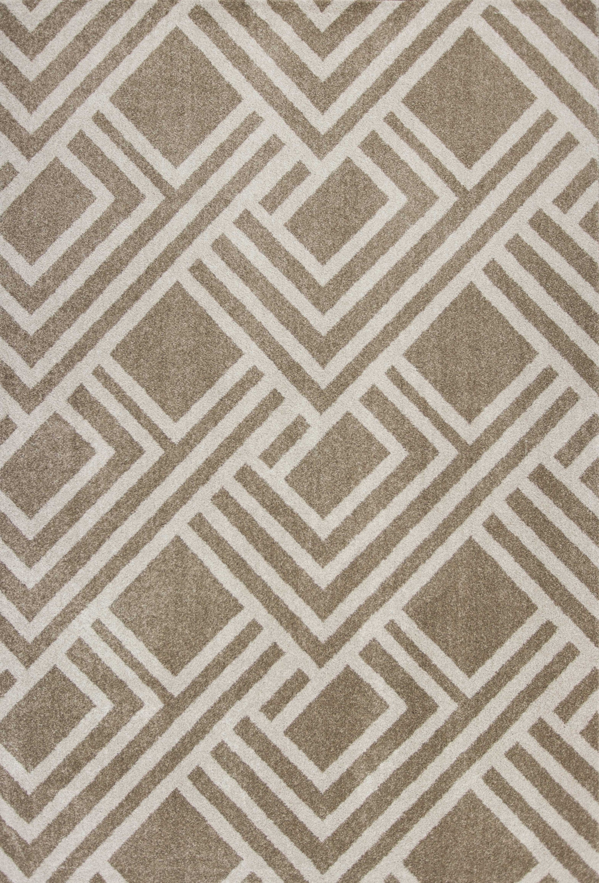 7' X 10' Beige and Ivory Geometric Indoor Outdoor Area Rug-Outdoor Rugs-DECOROLALA