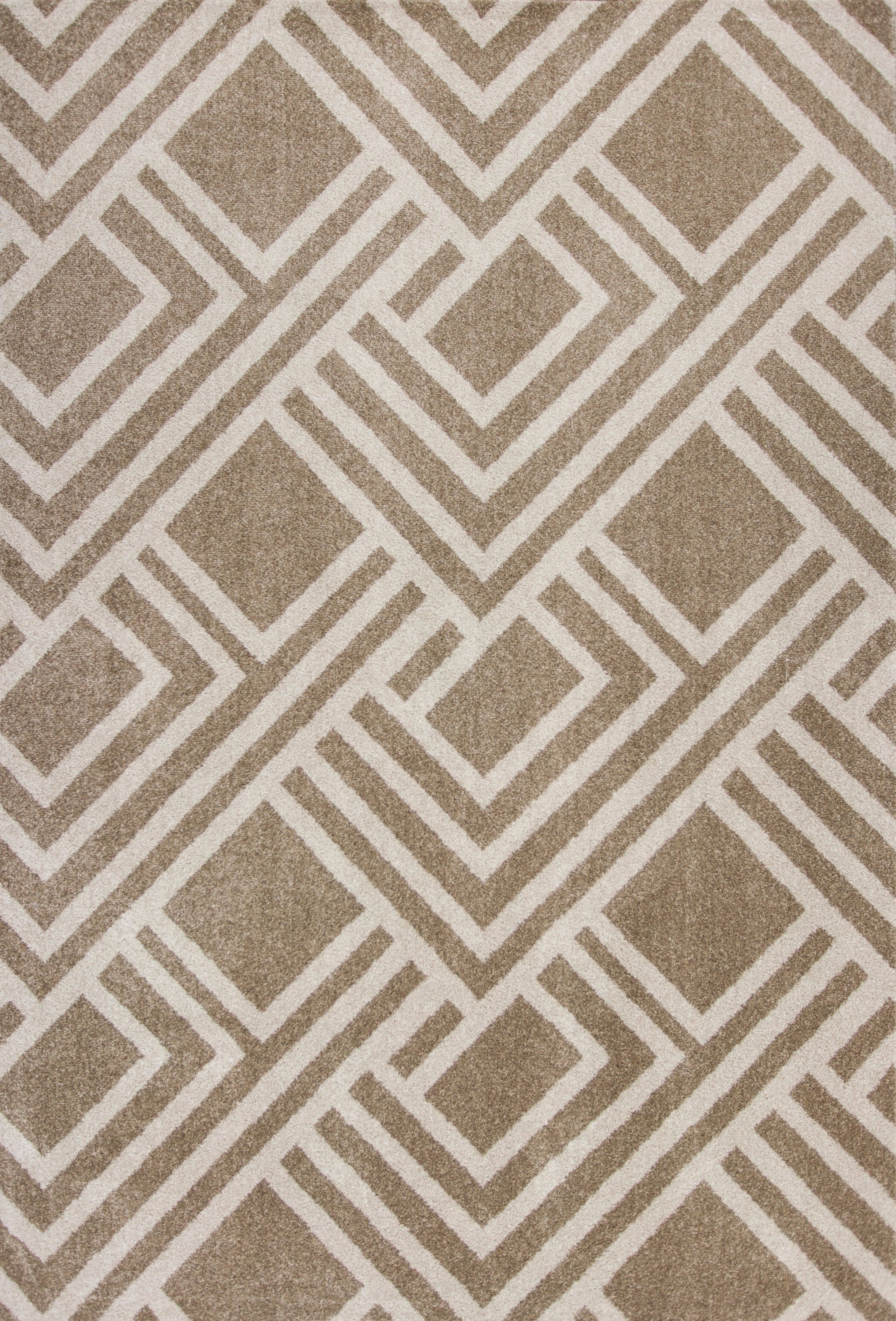 7' X 10' Beige and Ivory Geometric Indoor Outdoor Area Rug-Outdoor Rugs-DECOROLALA