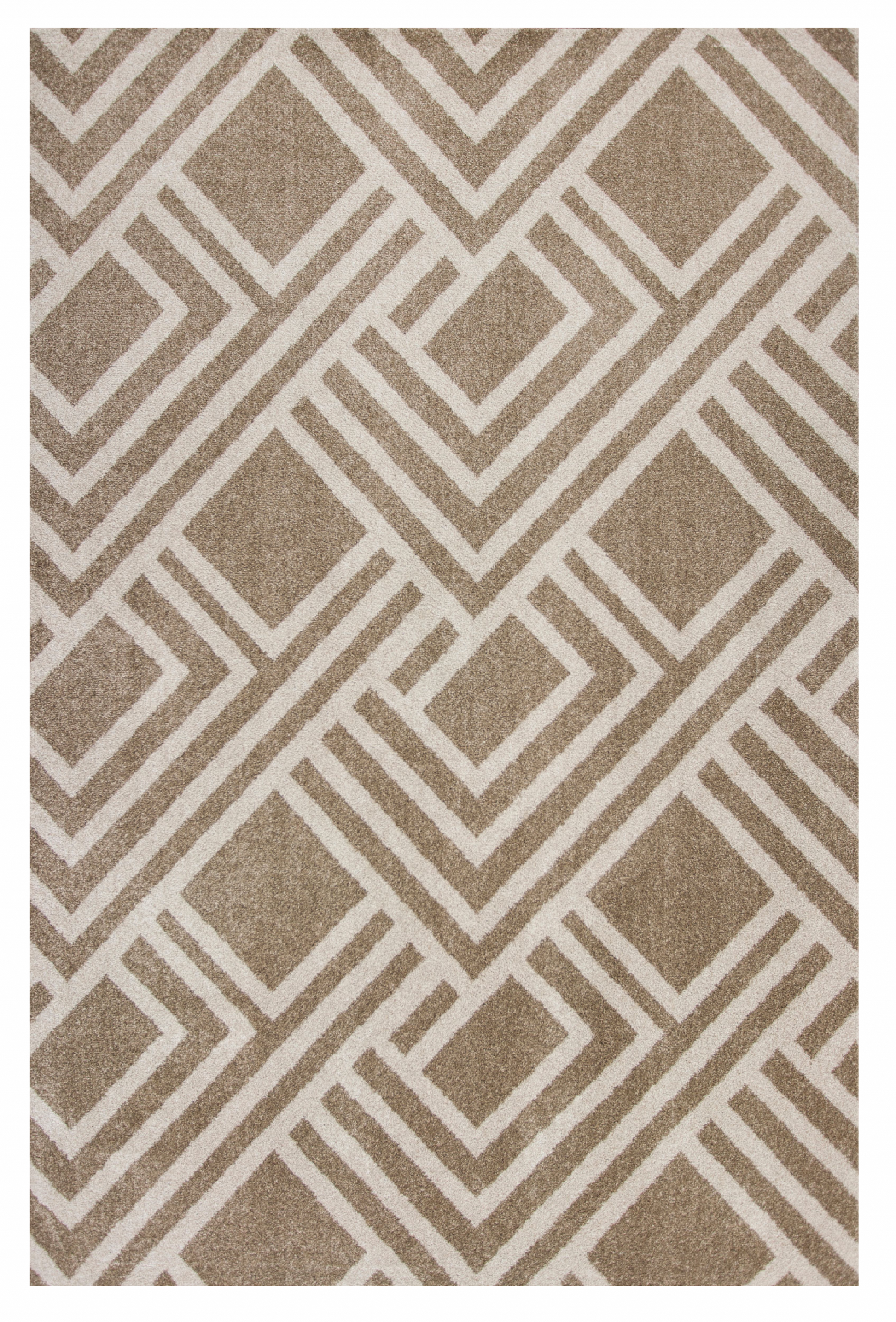 7' X 10' Beige and Ivory Geometric Indoor Outdoor Area Rug-Outdoor Rugs-DECOROLALA