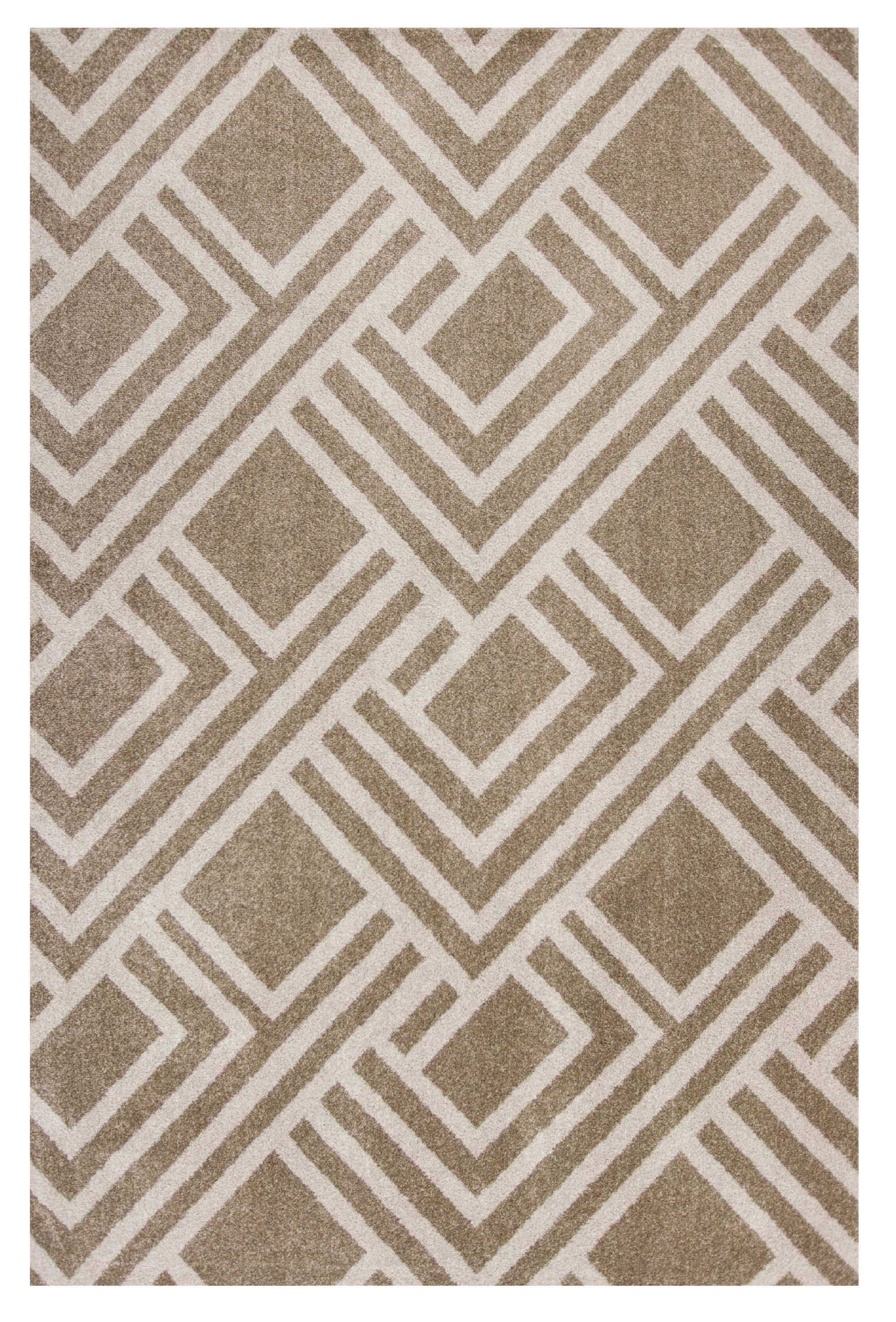 7' X 10' Beige and Ivory Geometric Indoor Outdoor Area Rug-Outdoor Rugs-DECOROLALA