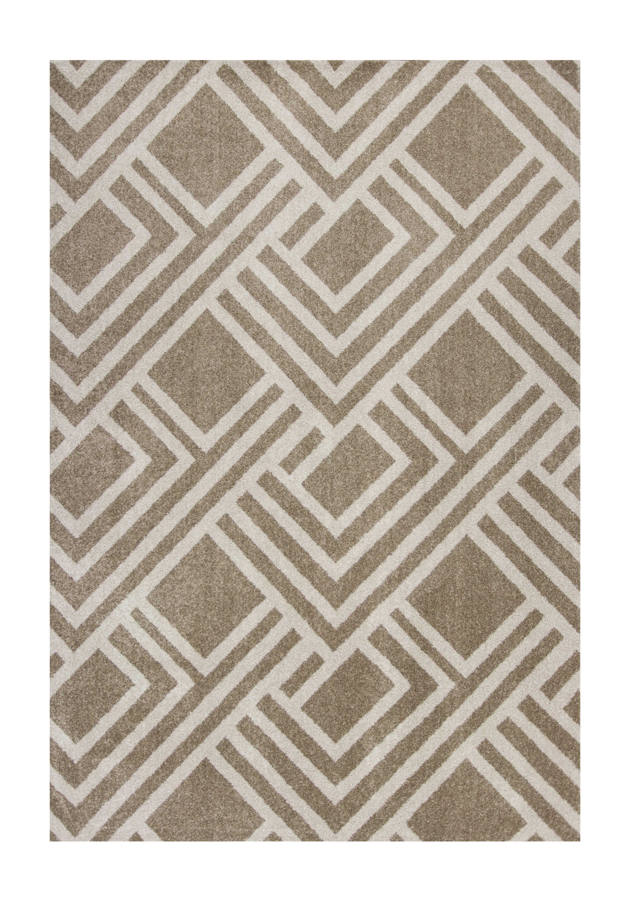 7' X 10' Beige and Ivory Geometric Indoor Outdoor Area Rug-Outdoor Rugs-DECOROLALA