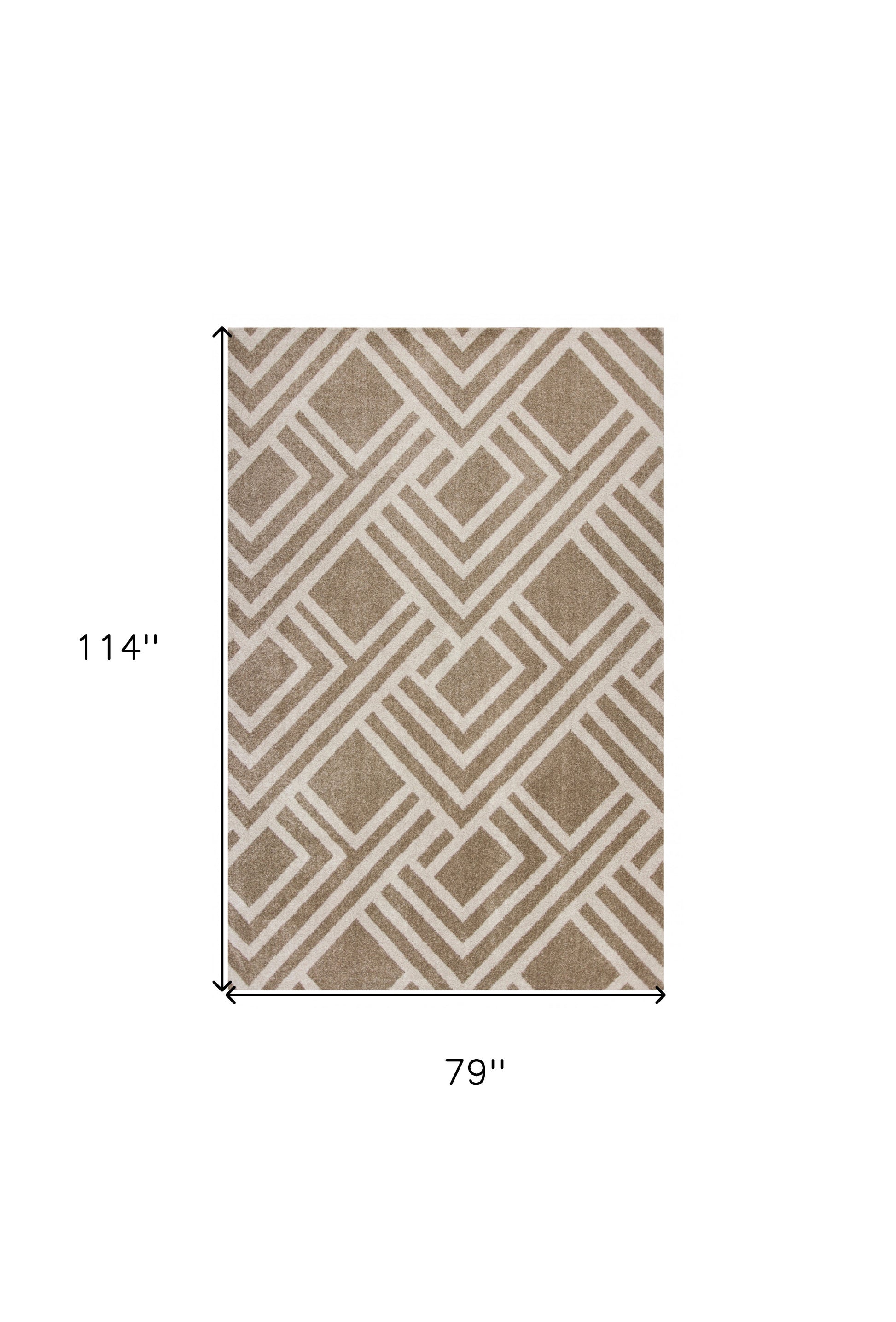 7' X 10' Beige and Ivory Geometric Indoor Outdoor Area Rug-Outdoor Rugs-DECOROLALA