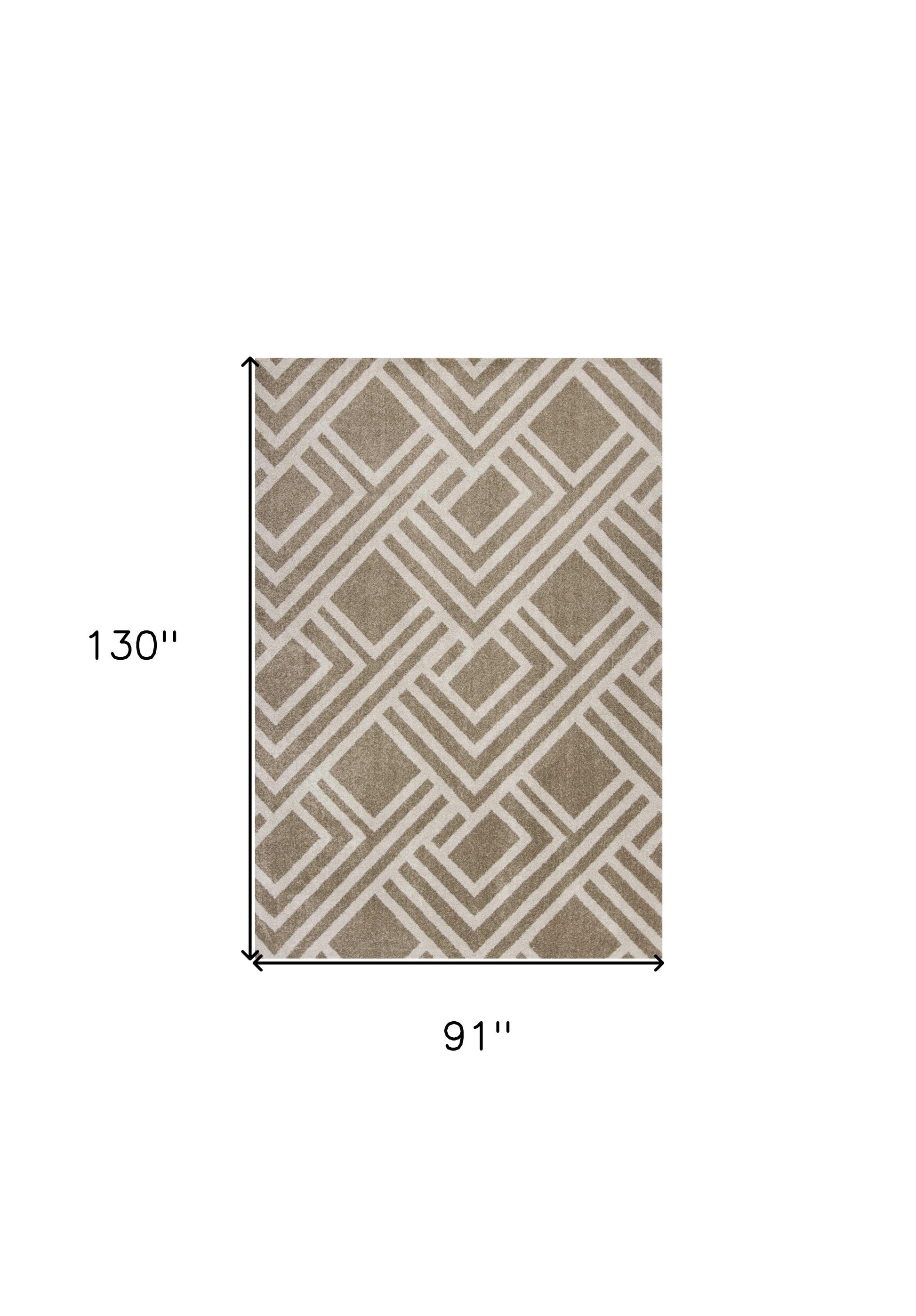 7' X 10' Beige and Ivory Geometric Indoor Outdoor Area Rug-Outdoor Rugs-DECOROLALA