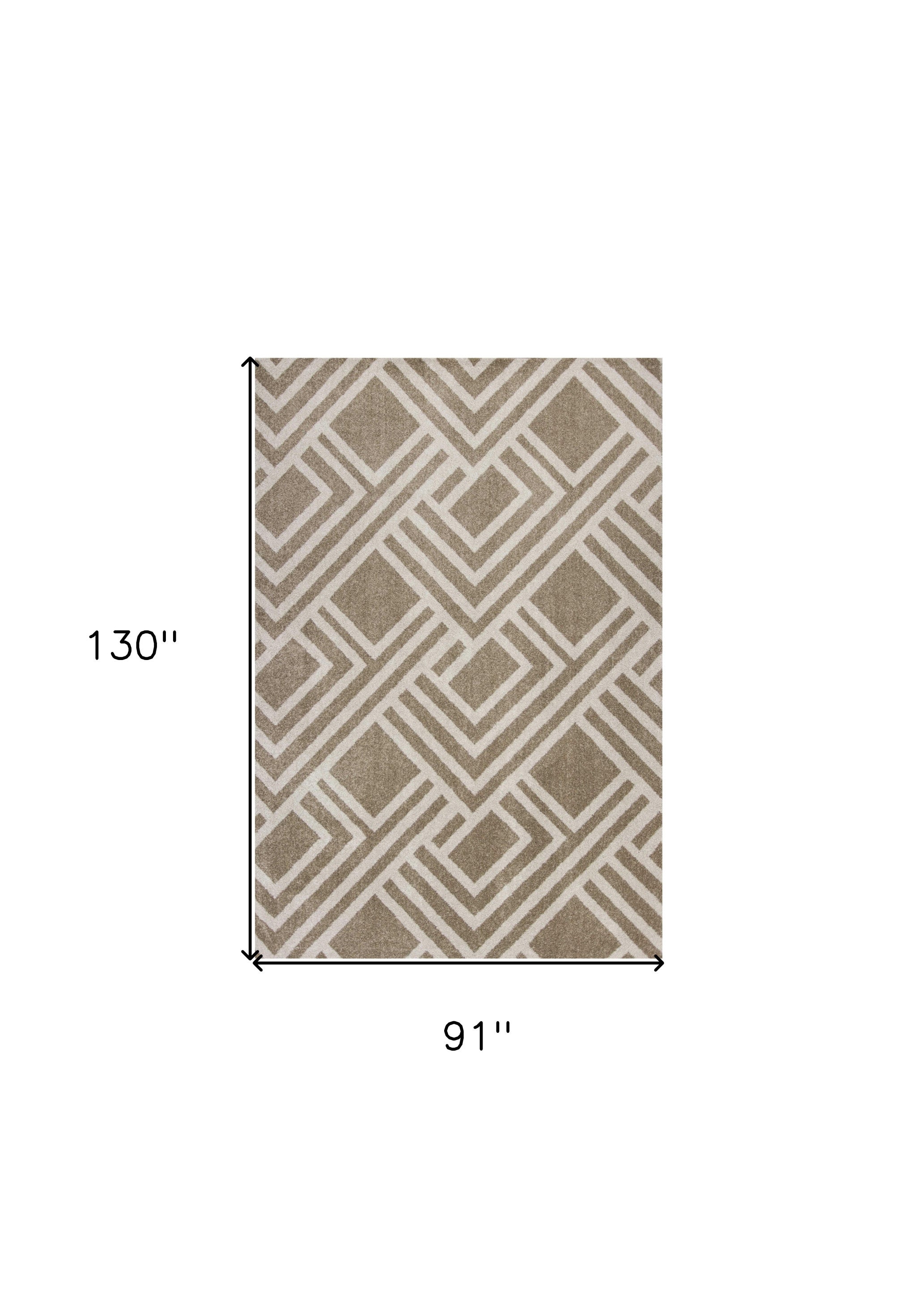 7' X 10' Beige and Ivory Geometric Indoor Outdoor Area Rug-Outdoor Rugs-DECOROLALA