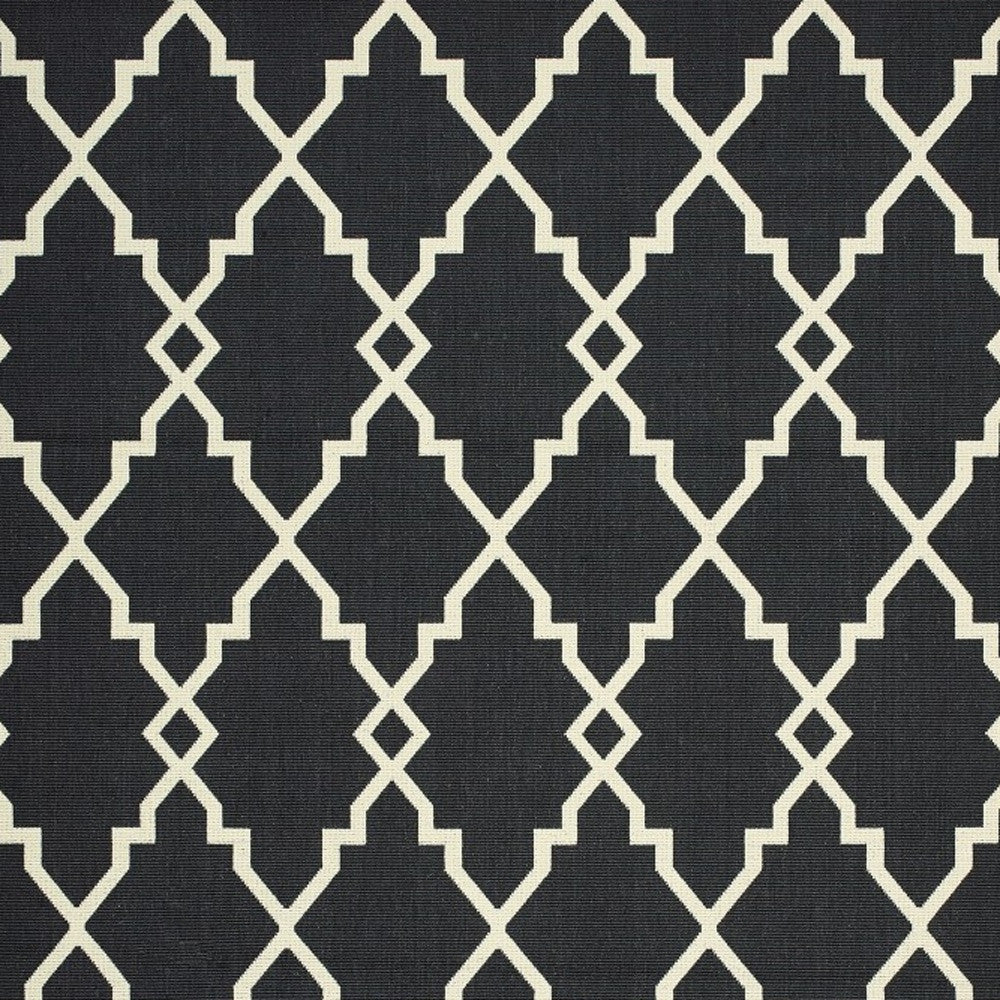 7' X 10' Black And Ivory Indoor Outdoor Area Rug-Outdoor Rugs-DECOROLALA