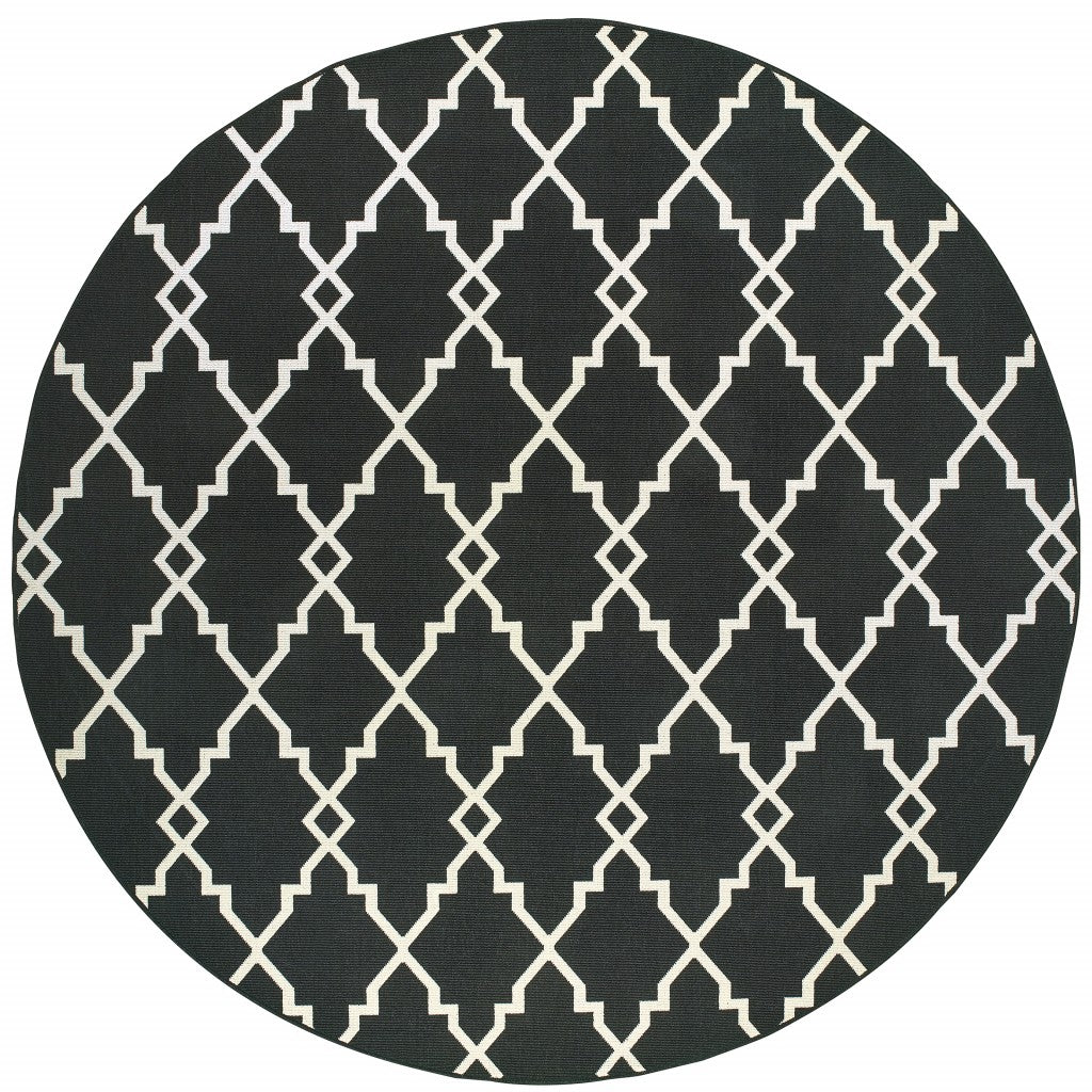7' X 10' Black And Ivory Indoor Outdoor Area Rug-Outdoor Rugs-DECOROLALA