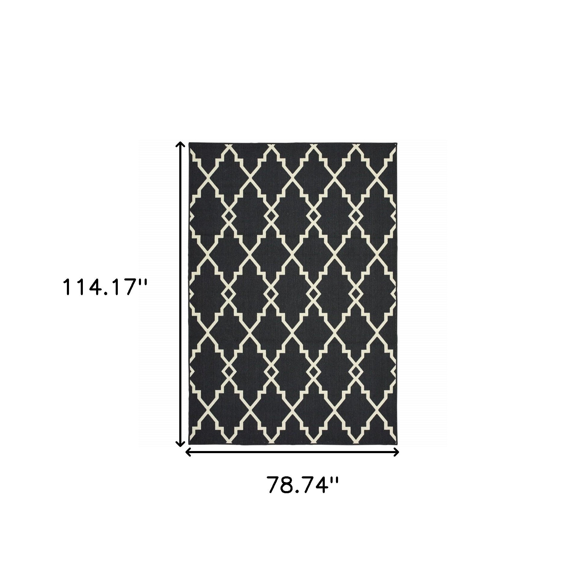 7' X 10' Black And Ivory Indoor Outdoor Area Rug-Outdoor Rugs-DECOROLALA