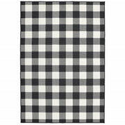 7' X 10' Black And Ivory Indoor Outdoor Area Rug-Outdoor Rugs-DECOROLALA