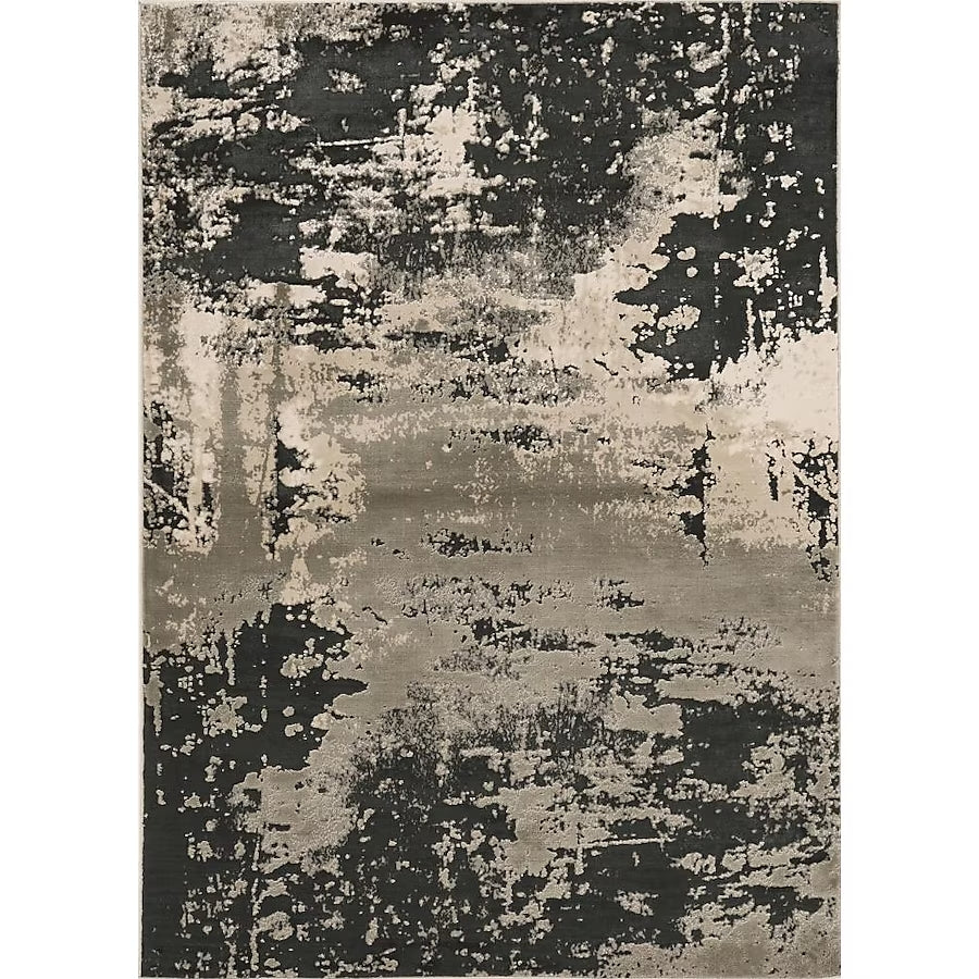 7' X 10' Black And Silver Abstract Area Rug-Area Rugs-DECOROLALA