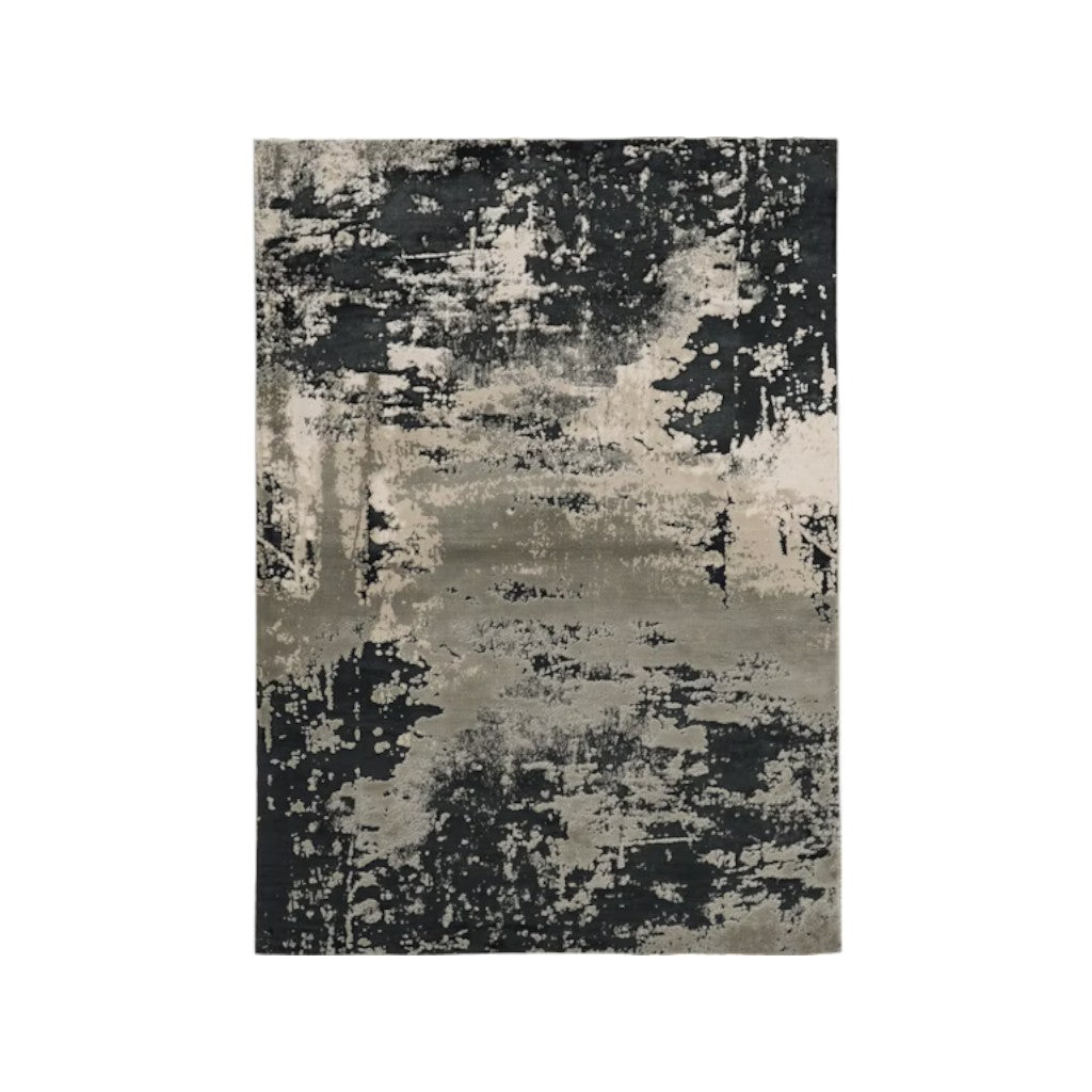 7' X 10' Black And Silver Abstract Area Rug-Area Rugs-DECOROLALA