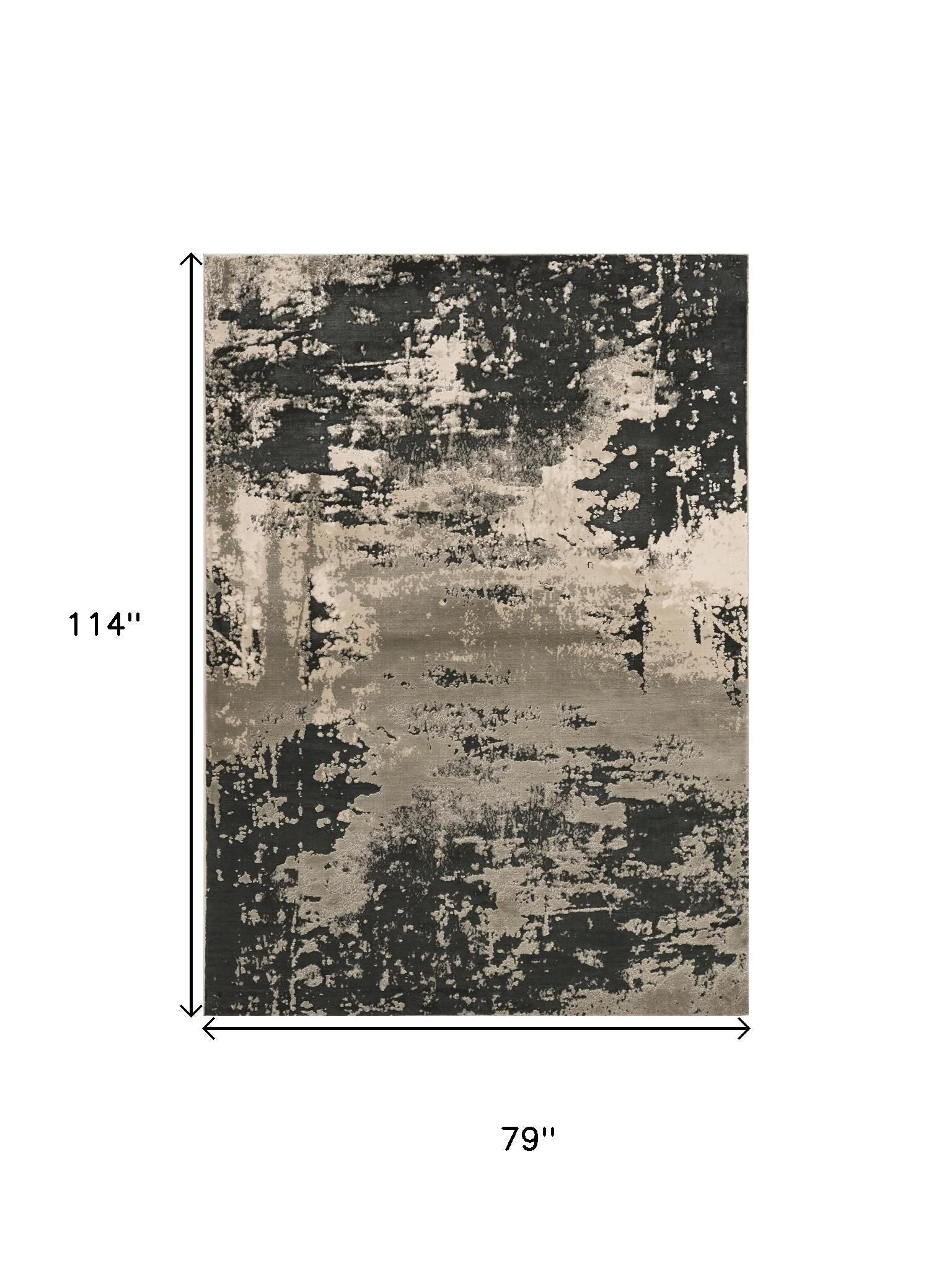 7' X 10' Black And Silver Abstract Area Rug-Area Rugs-DECOROLALA