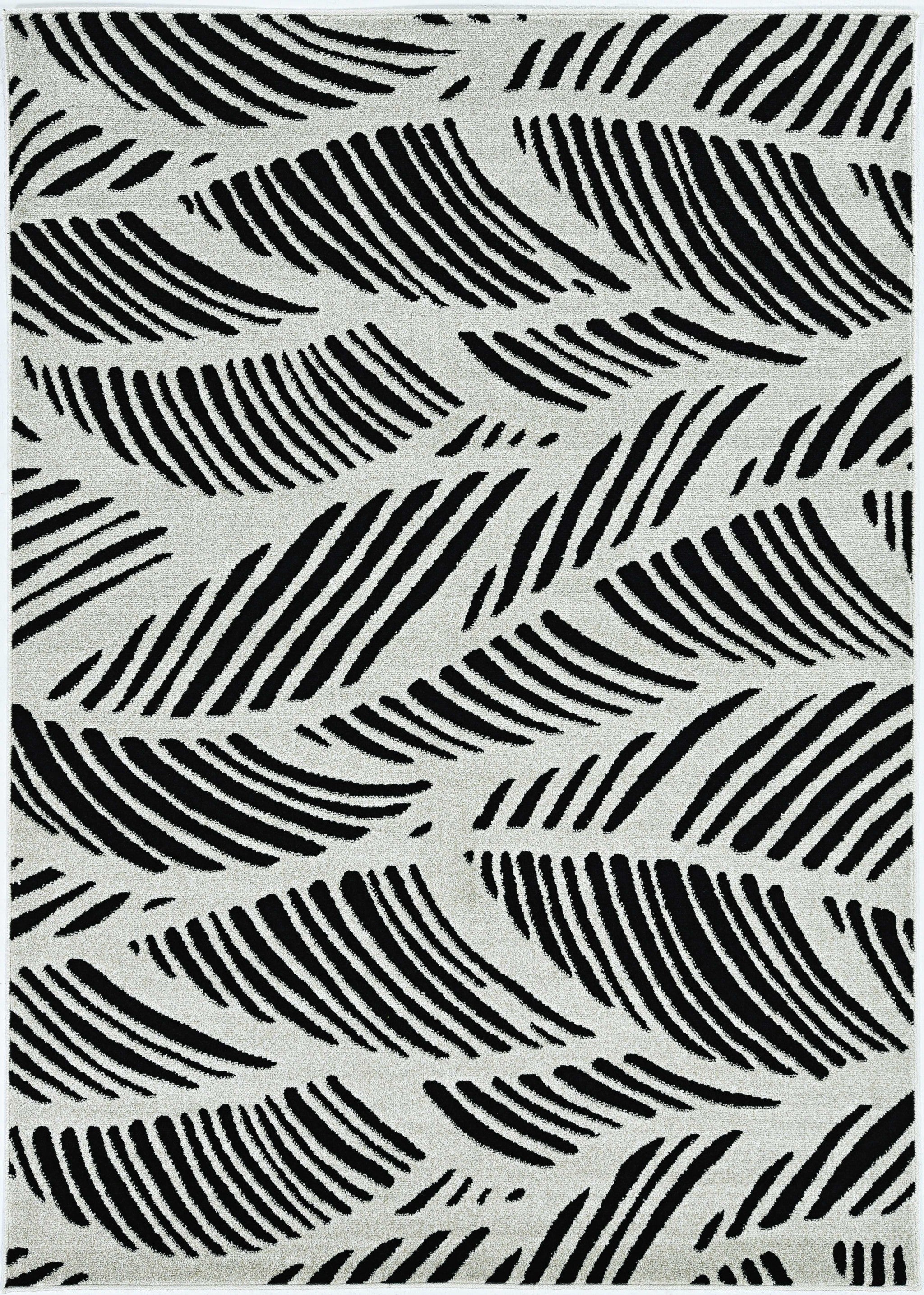 7' X 10' Black And White Abstract Indoor Outdoor Area Rug-Outdoor Rugs-DECOROLALA