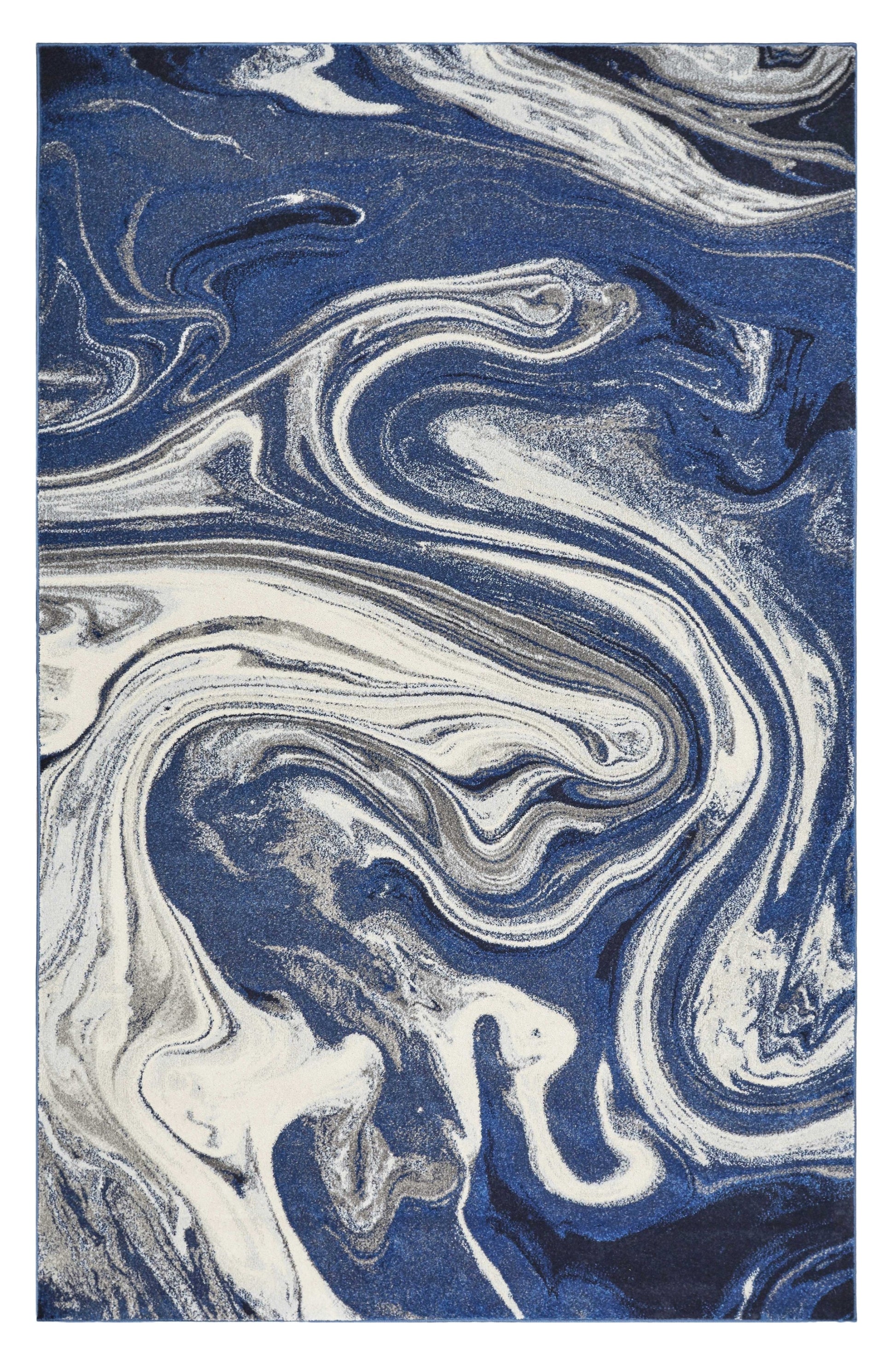 7' X 10' Blue And Beige Abstract Area Rug-Area Rugs-DECOROLALA