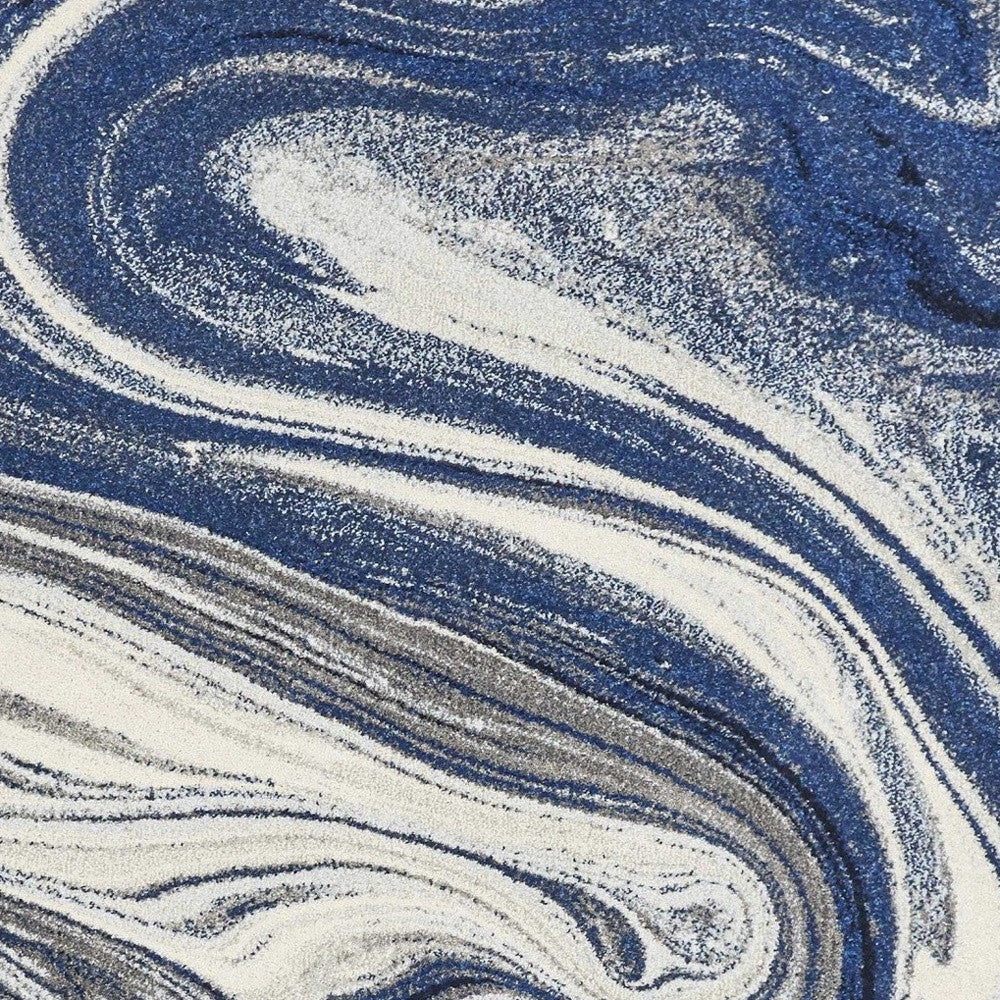 7' X 10' Blue And Beige Abstract Area Rug-Area Rugs-DECOROLALA