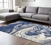 7' X 10' Blue And Beige Abstract Area Rug-Area Rugs-DECOROLALA