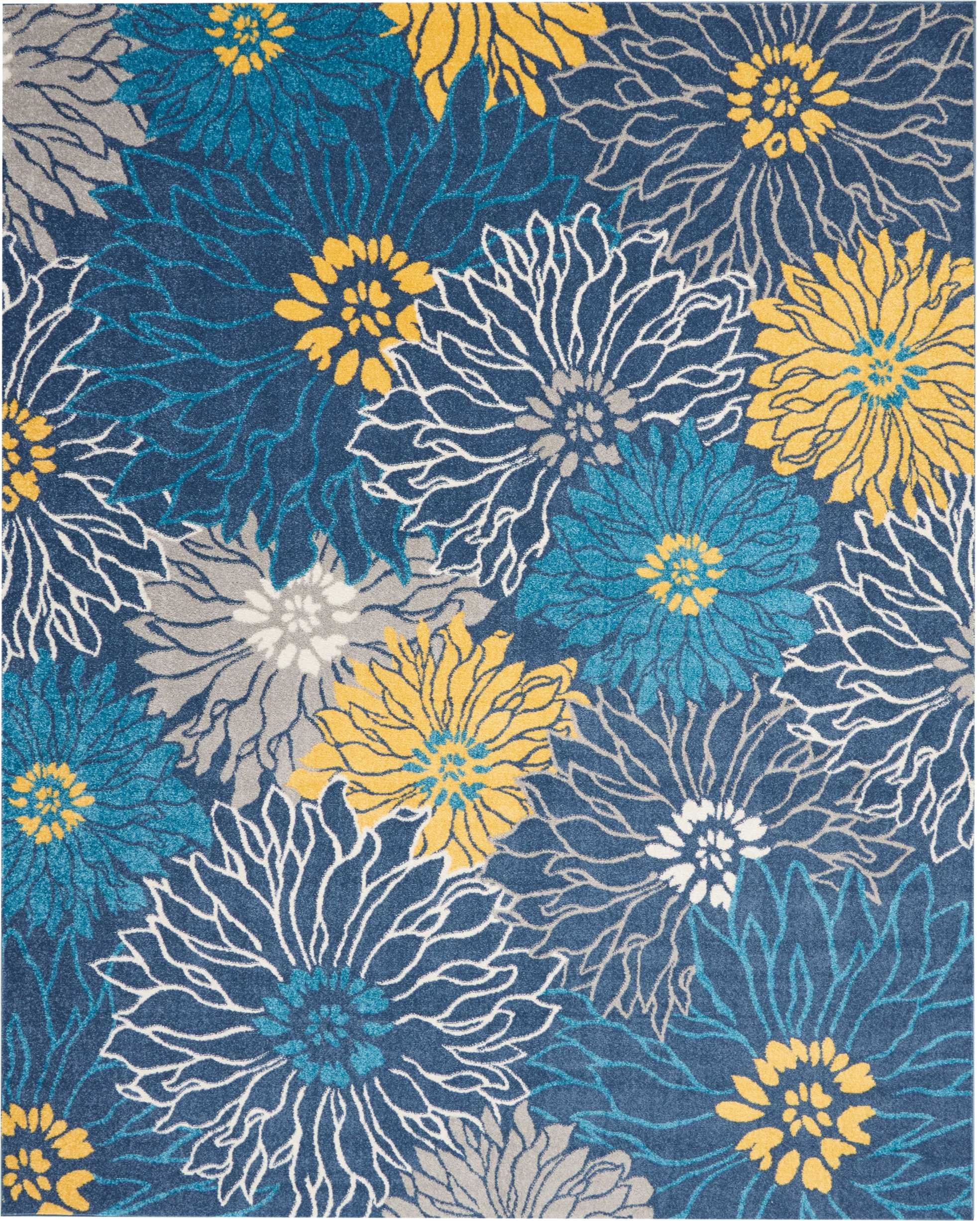 7' X 10' Blue And Gold Floral Area Rug-Area Rugs-DECOROLALA