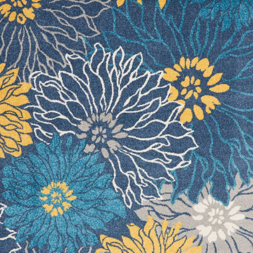 7' X 10' Blue And Gold Floral Area Rug-Area Rugs-DECOROLALA
