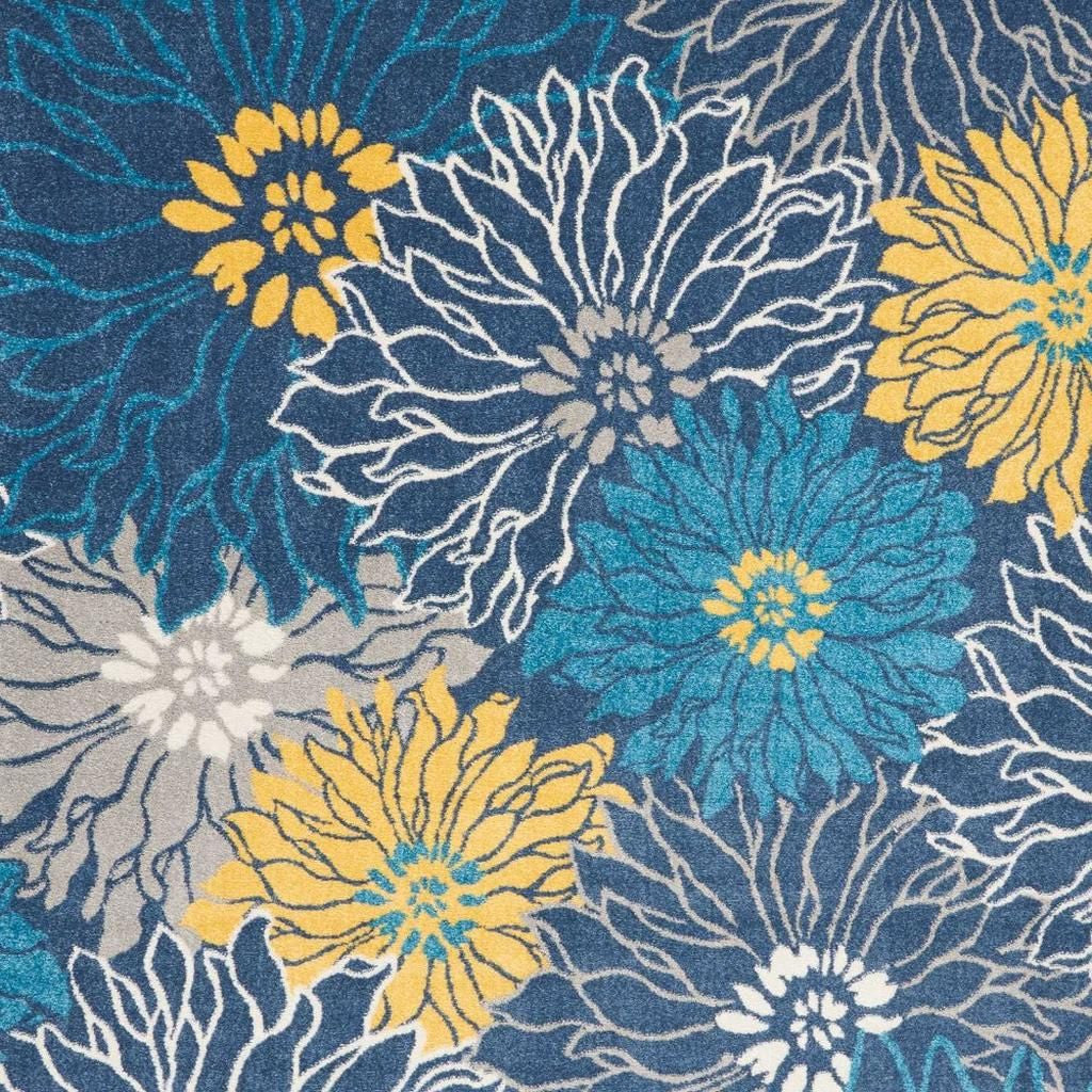 7' X 10' Blue And Gold Floral Area Rug-Area Rugs-DECOROLALA
