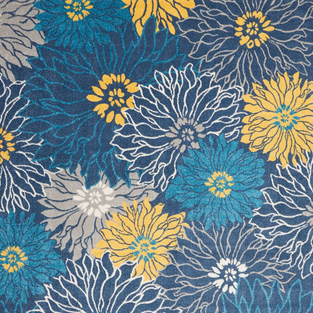 7' X 10' Blue And Gold Floral Area Rug-Area Rugs-DECOROLALA