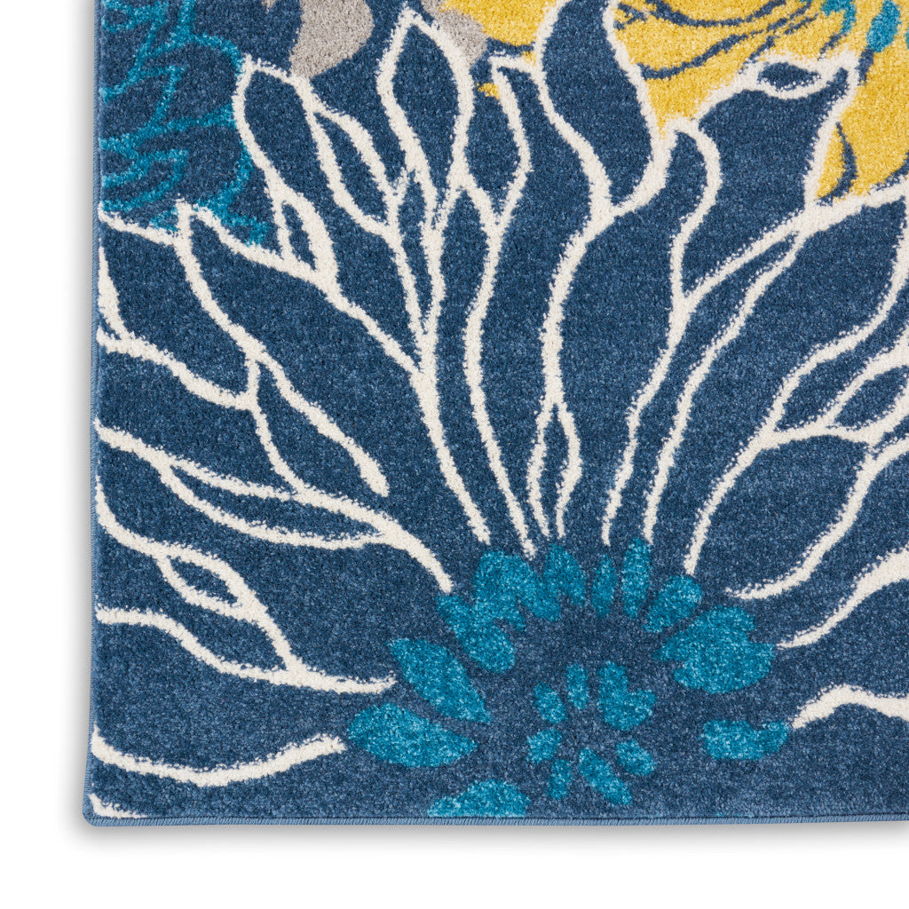 7' X 10' Blue And Gold Floral Area Rug-Area Rugs-DECOROLALA