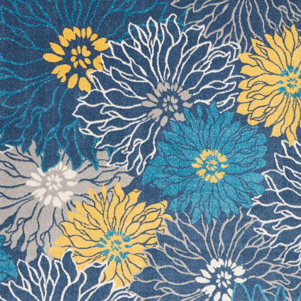 7' X 10' Blue And Gold Floral Area Rug-Area Rugs-DECOROLALA