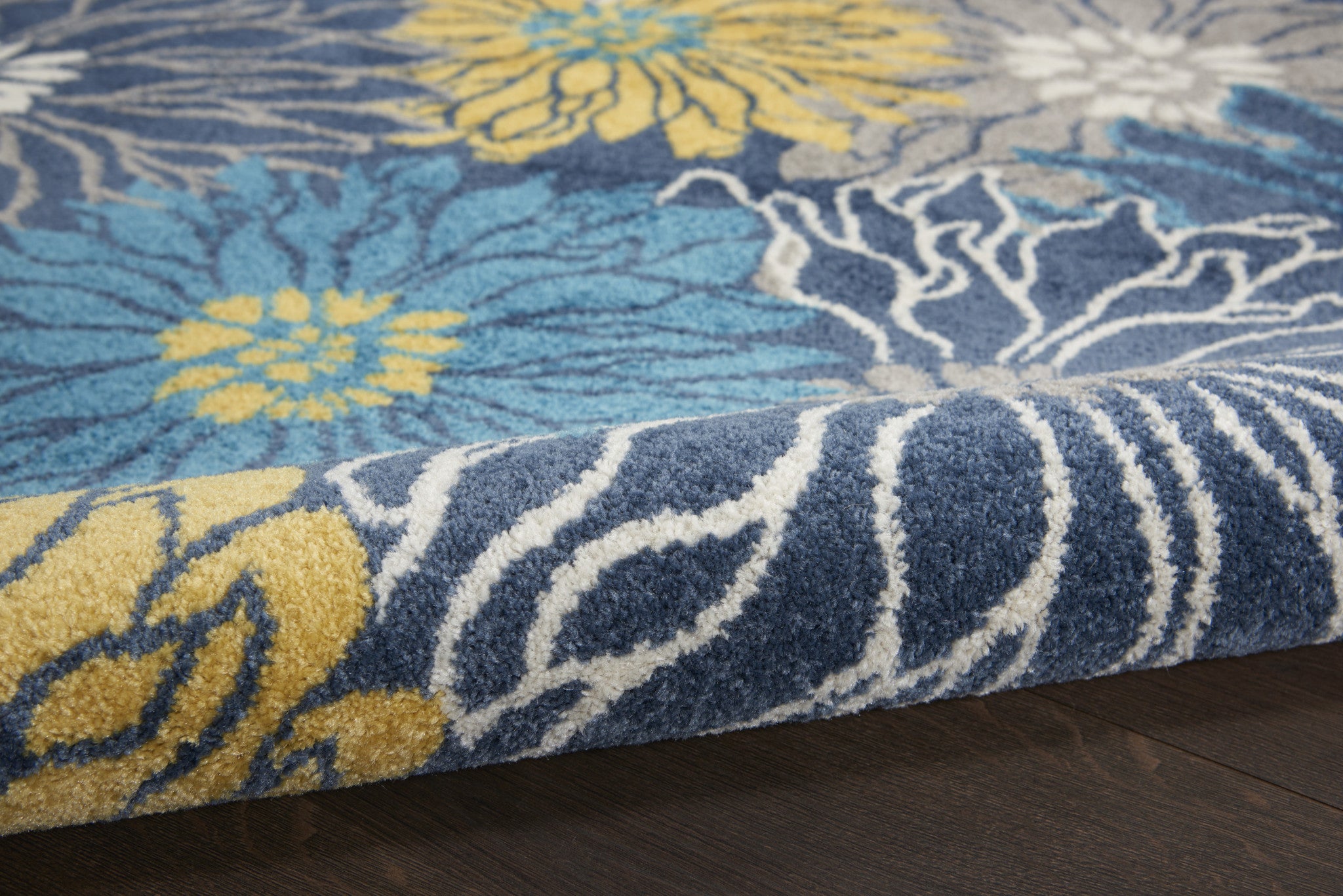 7' X 10' Blue And Gold Floral Area Rug-Area Rugs-DECOROLALA