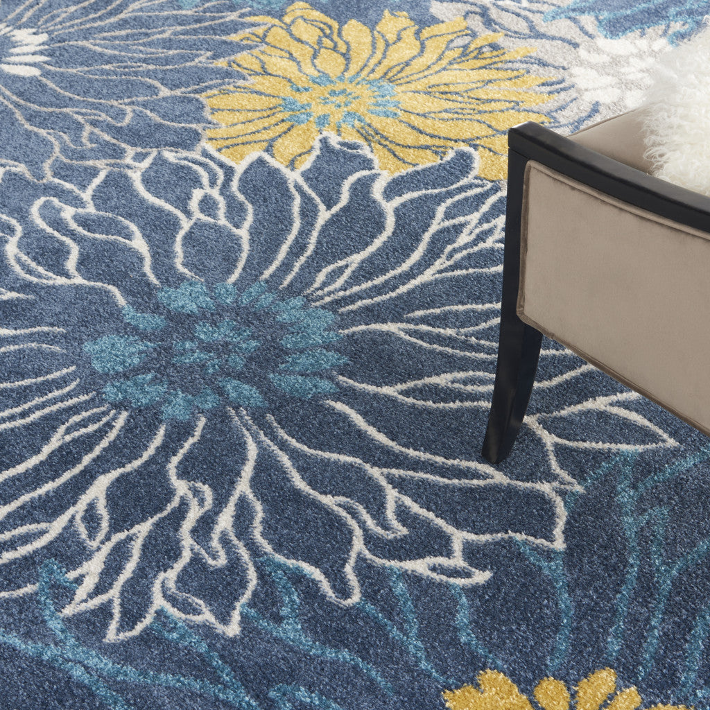 7' X 10' Blue And Gold Floral Area Rug-Area Rugs-DECOROLALA