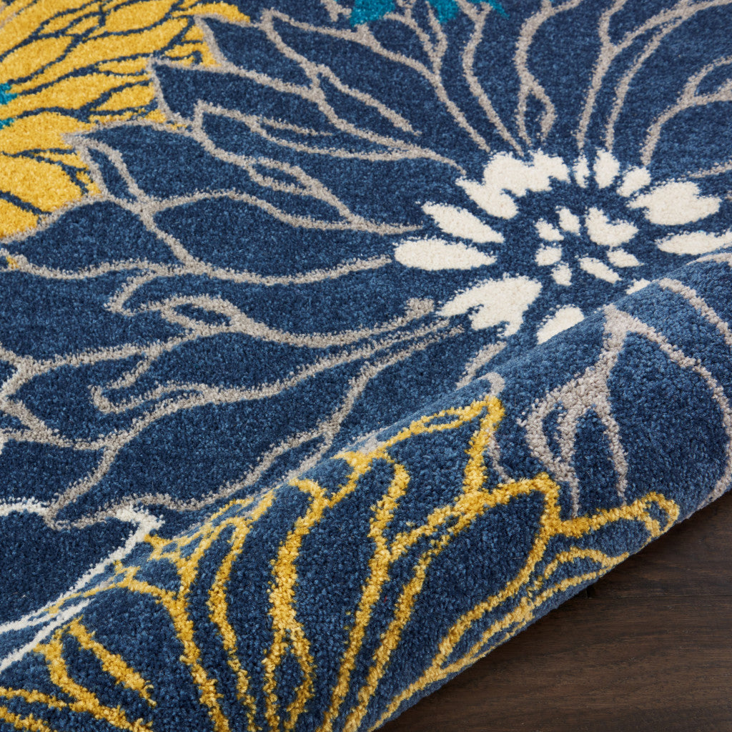 7' X 10' Blue And Gold Floral Area Rug-Area Rugs-DECOROLALA
