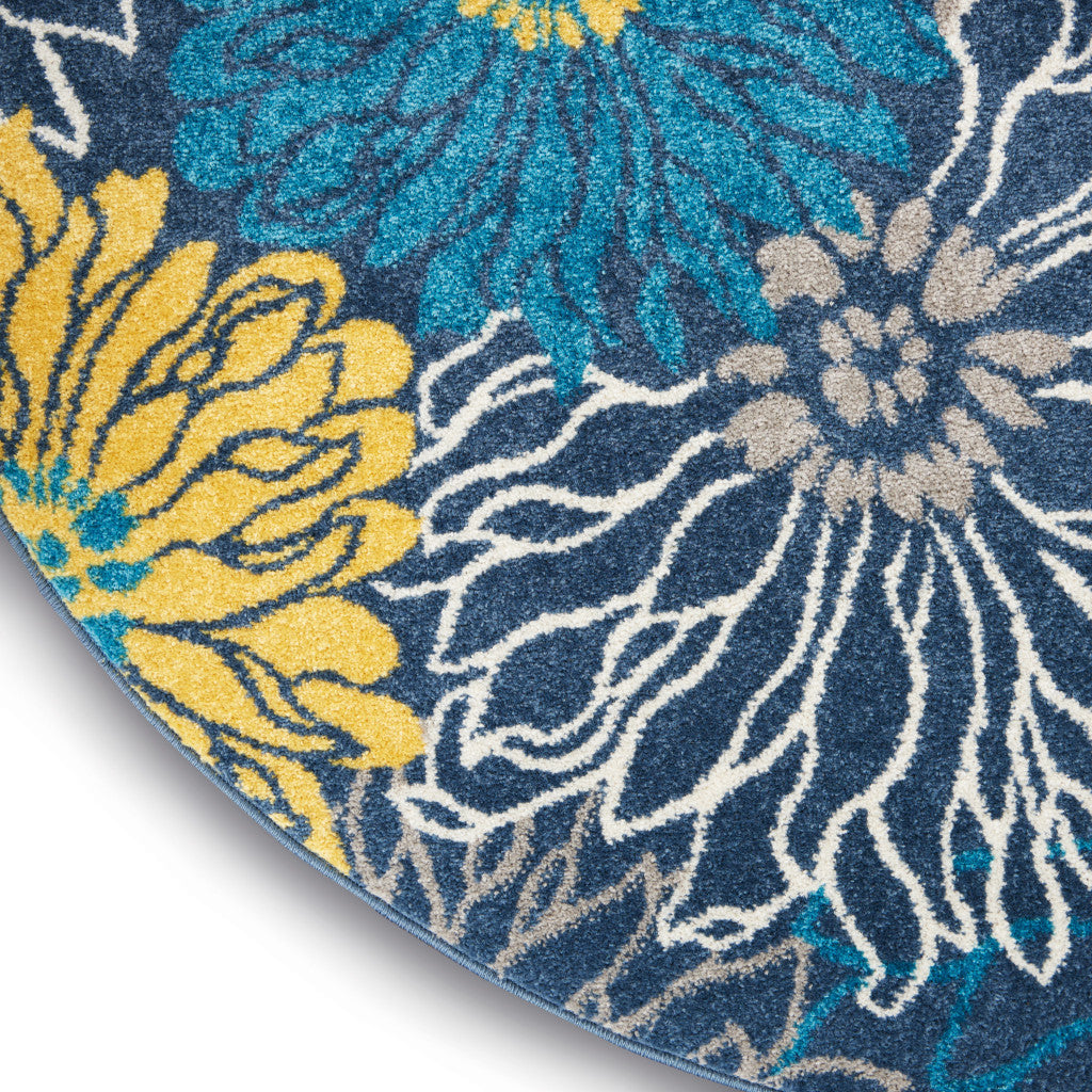 7' X 10' Blue And Gold Floral Area Rug-Area Rugs-DECOROLALA