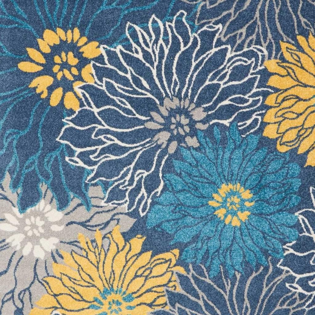 7' X 10' Blue And Gold Floral Area Rug-Area Rugs-DECOROLALA