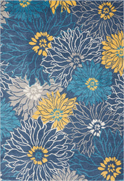 7' X 10' Blue And Gold Floral Area Rug-Area Rugs-DECOROLALA