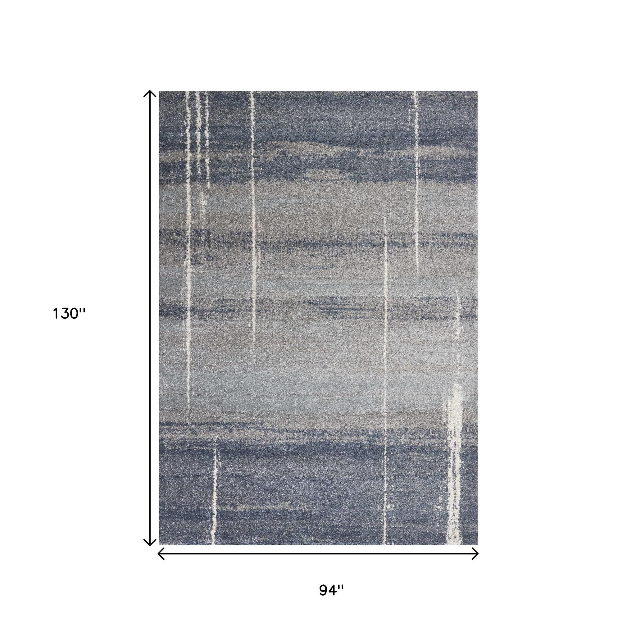 7' X 10' Blue And Gray Abstract Area Rug-Area Rugs-DECOROLALA