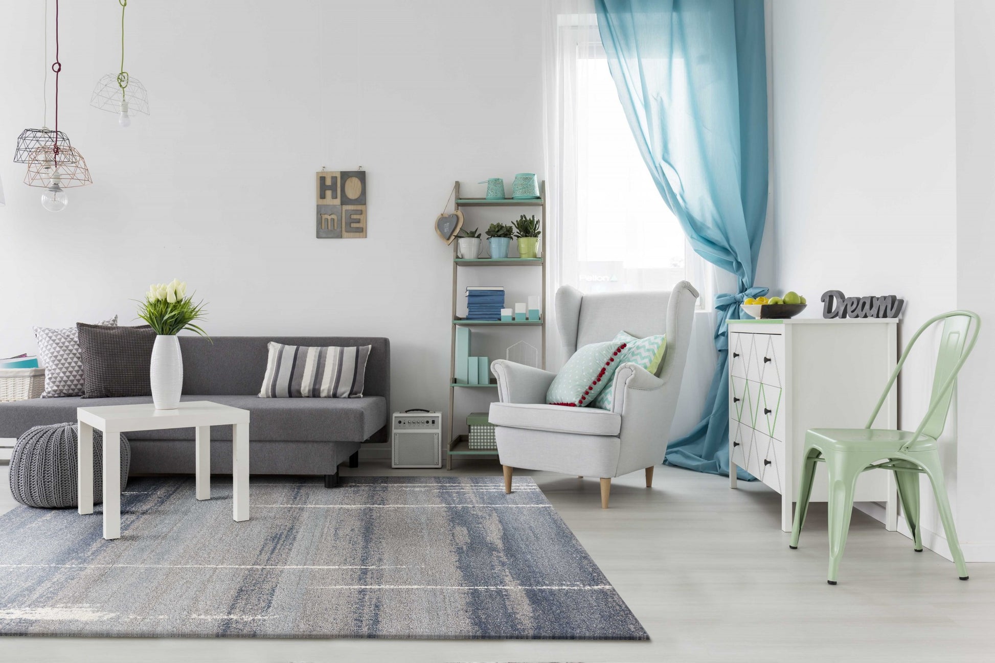 7' X 10' Blue And Gray Abstract Area Rug-Area Rugs-DECOROLALA