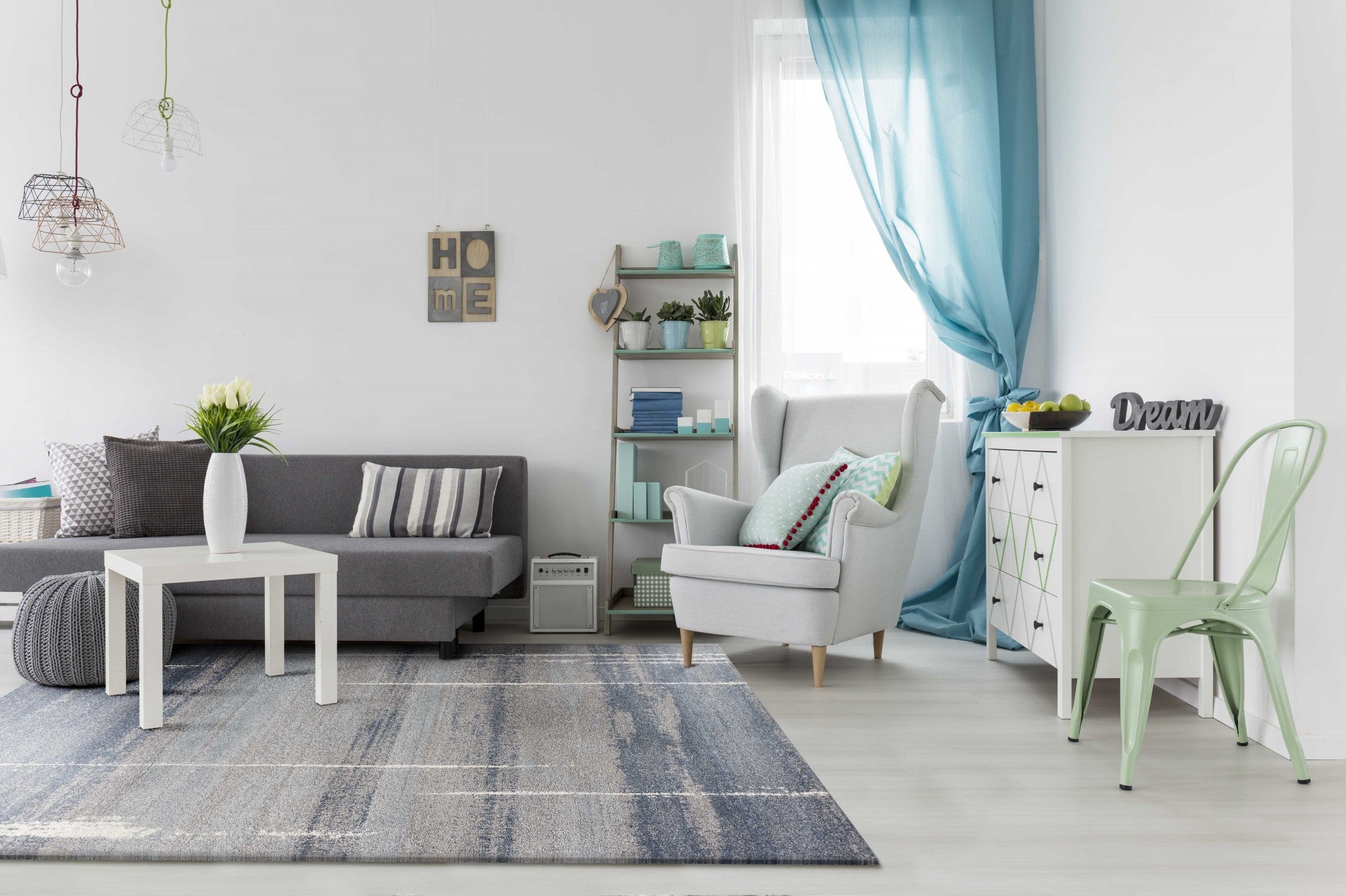 7' X 10' Blue And Gray Abstract Area Rug-Area Rugs-DECOROLALA