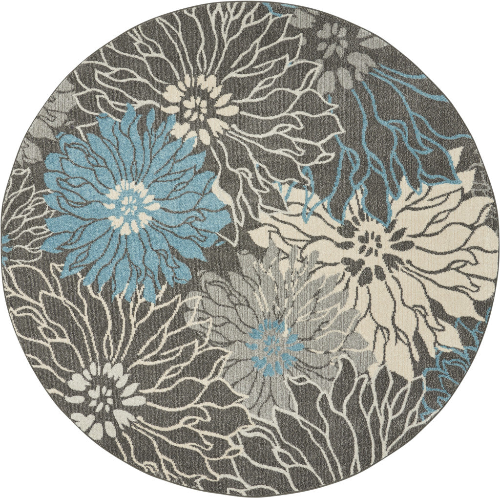 7' X 10' Blue And Gray Floral Area Rug-Area Rugs-DECOROLALA