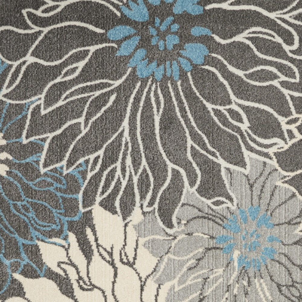 7' X 10' Blue And Gray Floral Area Rug-Area Rugs-DECOROLALA