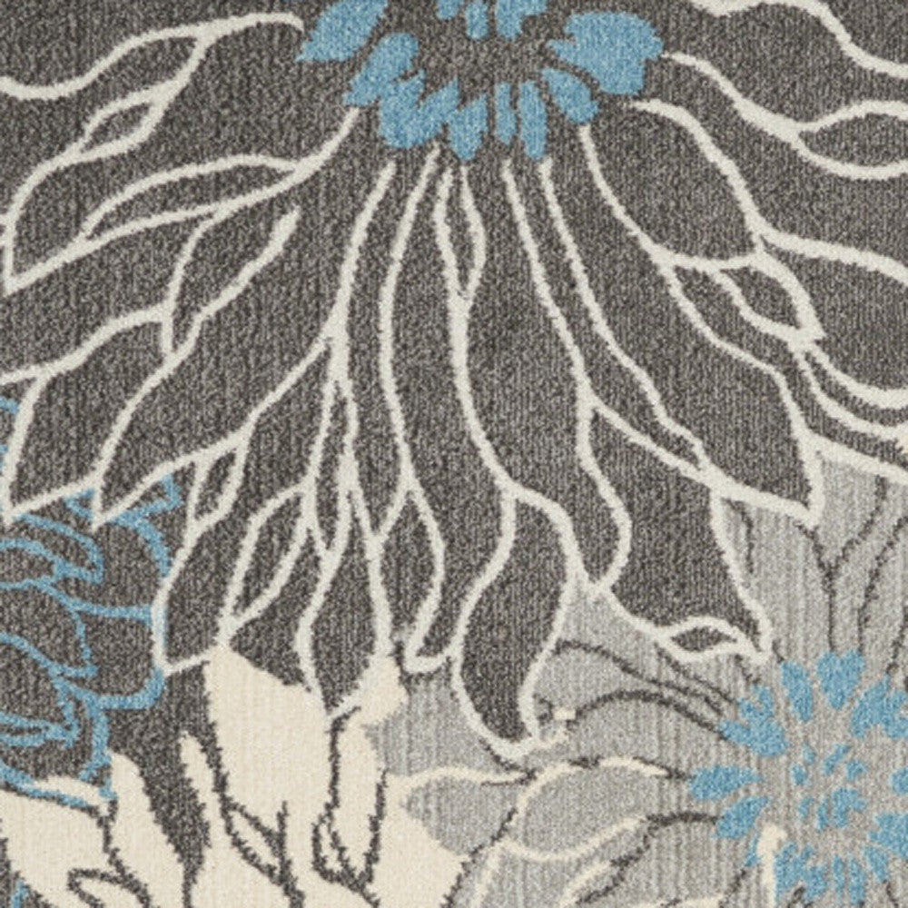 7' X 10' Blue And Gray Floral Area Rug-Area Rugs-DECOROLALA