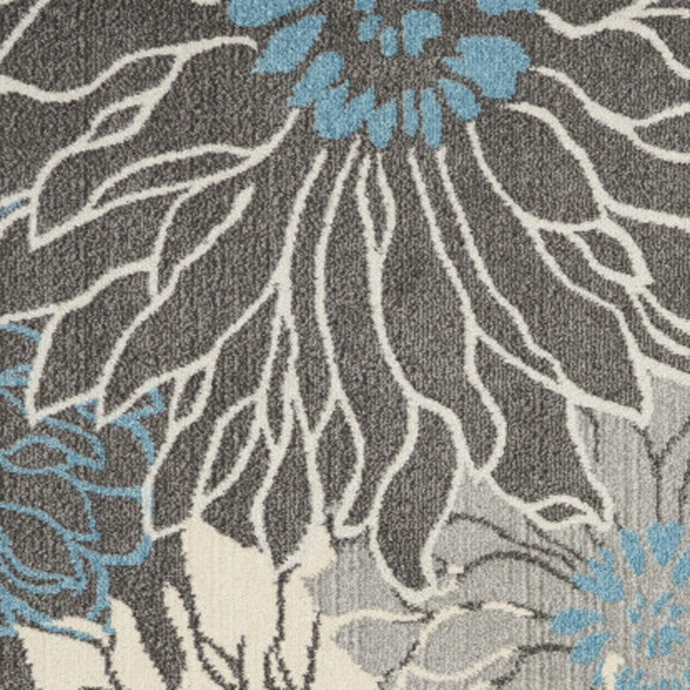 7' X 10' Blue And Gray Floral Area Rug-Area Rugs-DECOROLALA