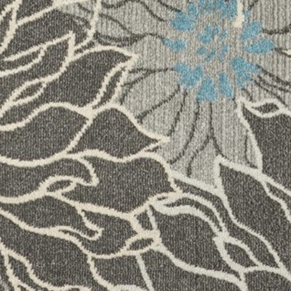 7' X 10' Blue And Gray Floral Area Rug-Area Rugs-DECOROLALA