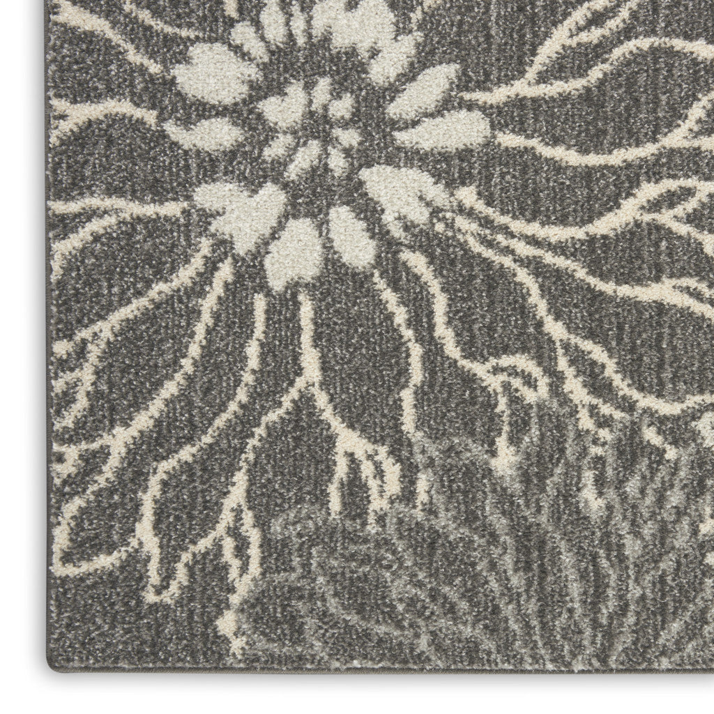 7' X 10' Blue And Gray Floral Area Rug-Area Rugs-DECOROLALA