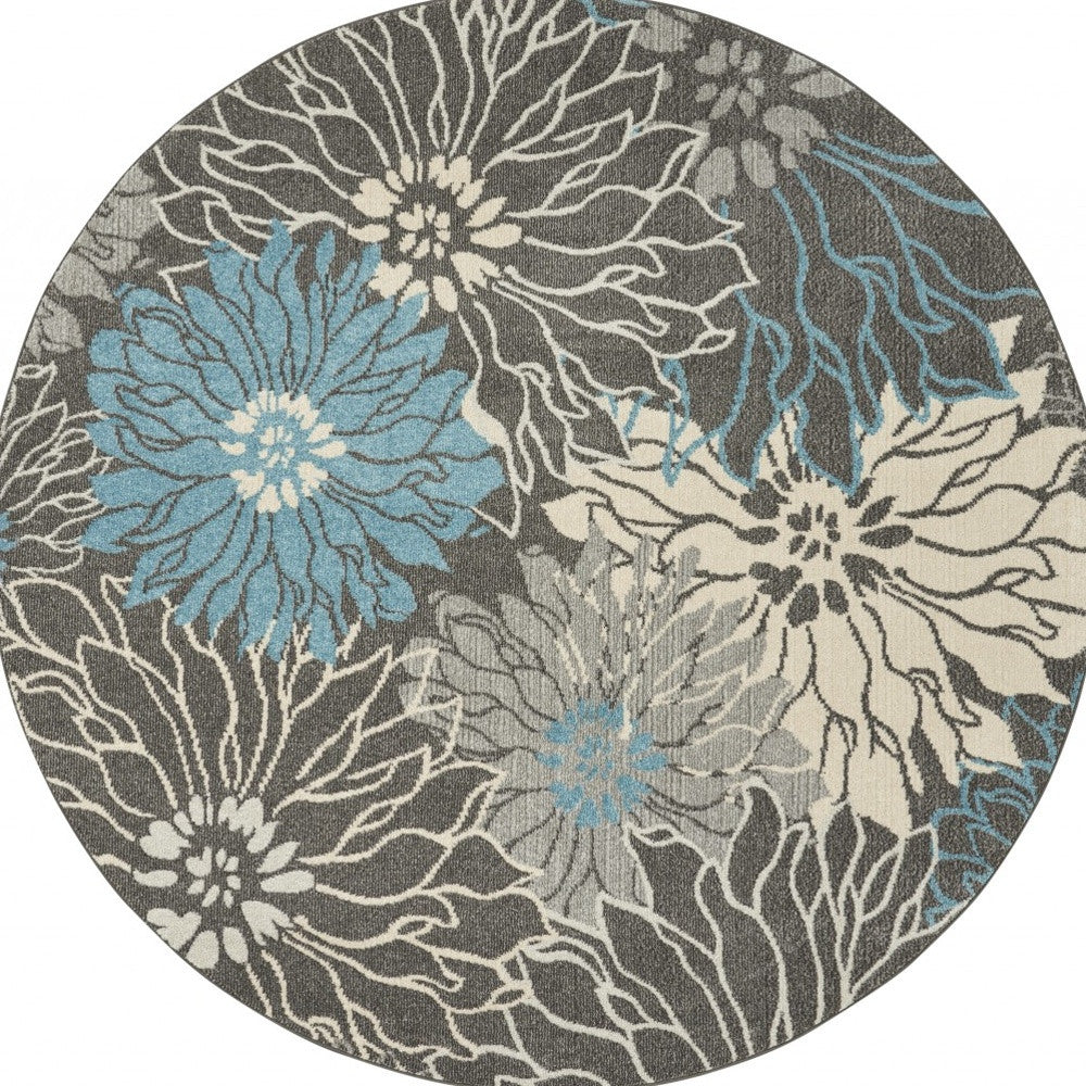 7' X 10' Blue And Gray Floral Area Rug-Area Rugs-DECOROLALA