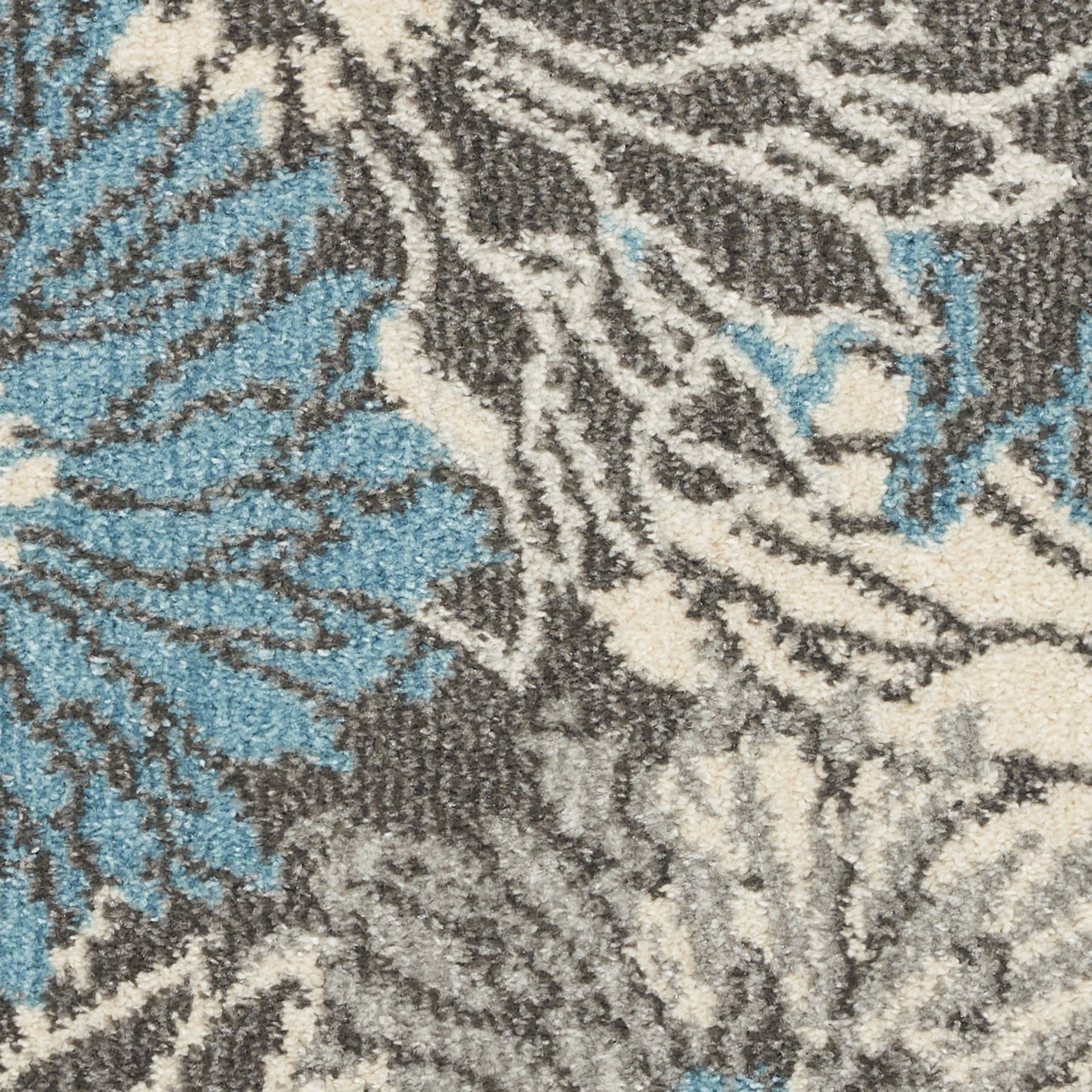 7' X 10' Blue And Gray Floral Area Rug-Area Rugs-DECOROLALA