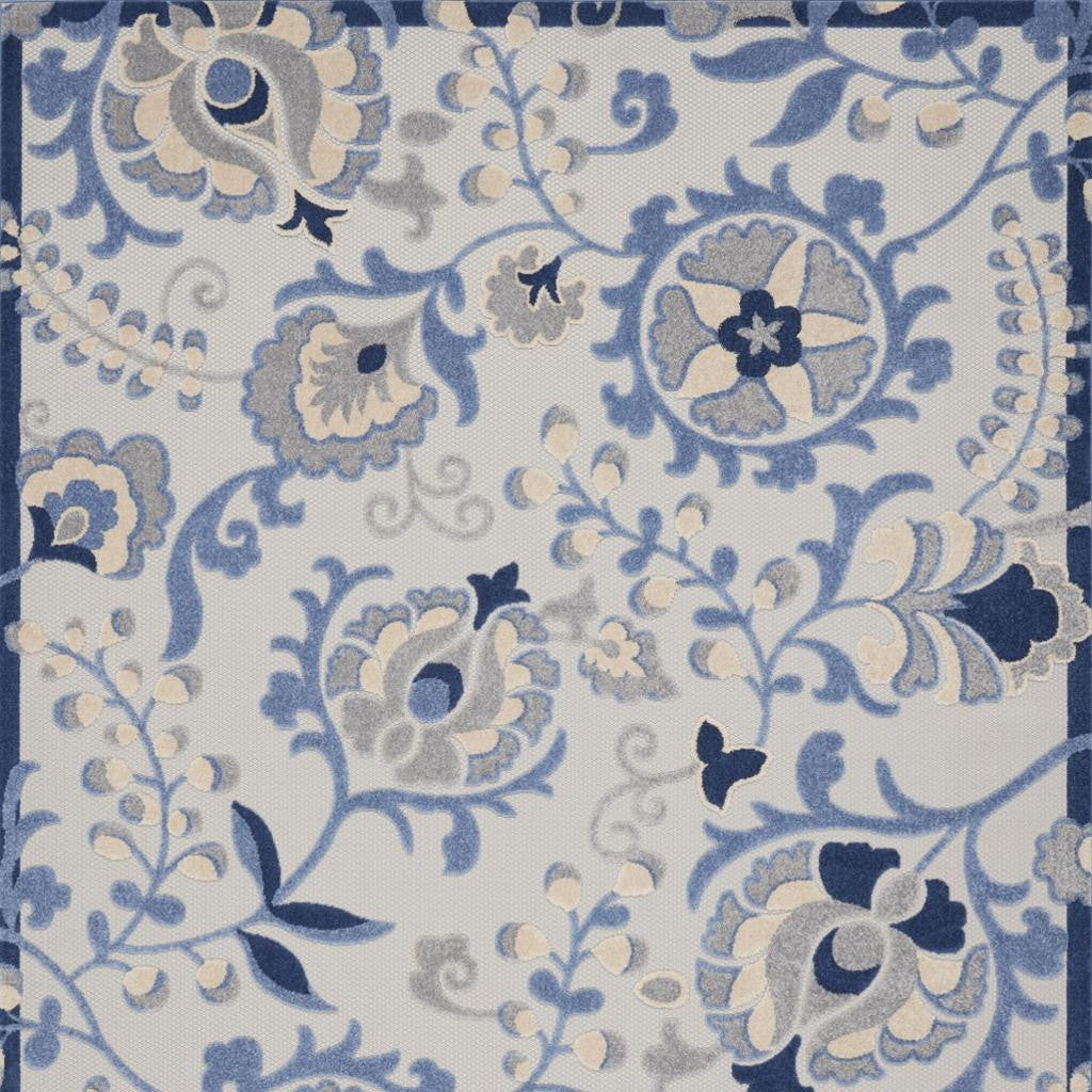 7' X 10' Blue And Gray Indoor Outdoor Area Rug-Outdoor Rugs-DECOROLALA